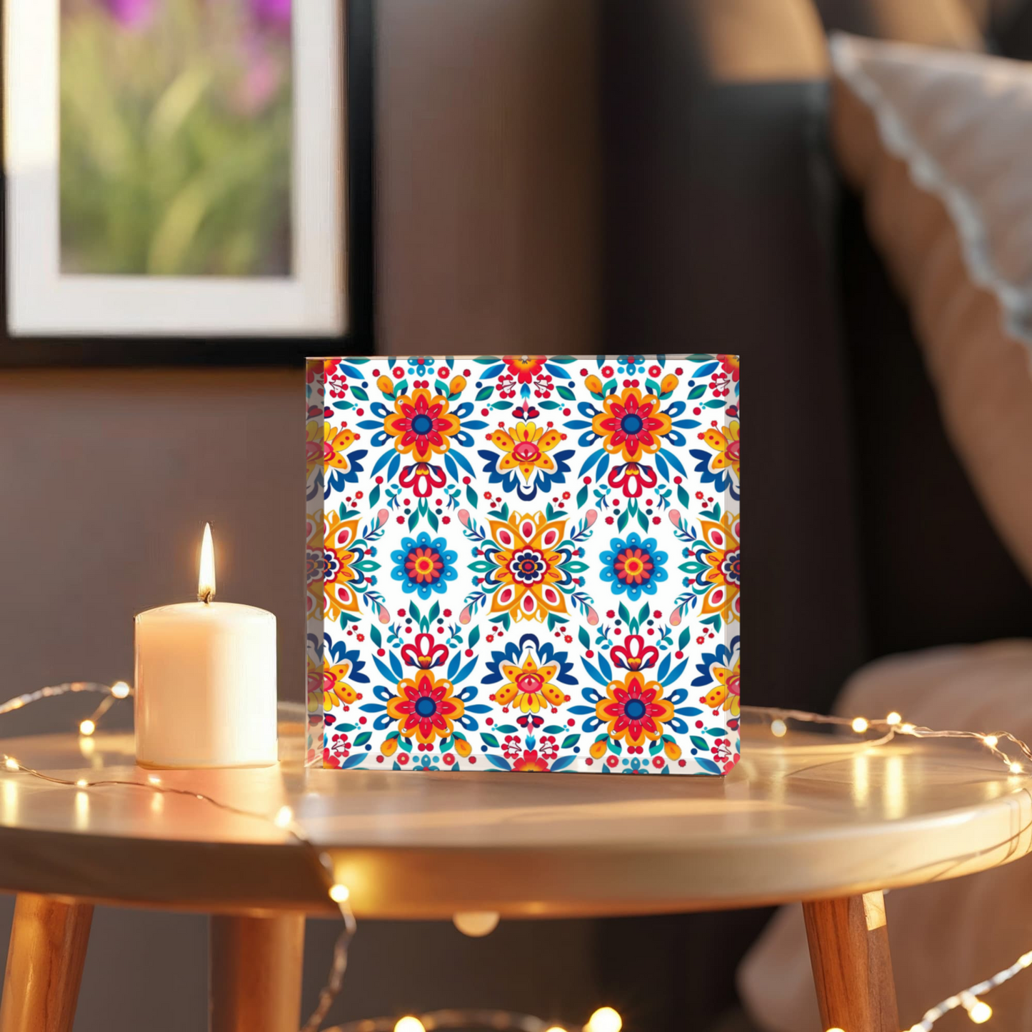 Mexican Floral Fiesta Pattern 070 - 6" x 6" Acrylic Block