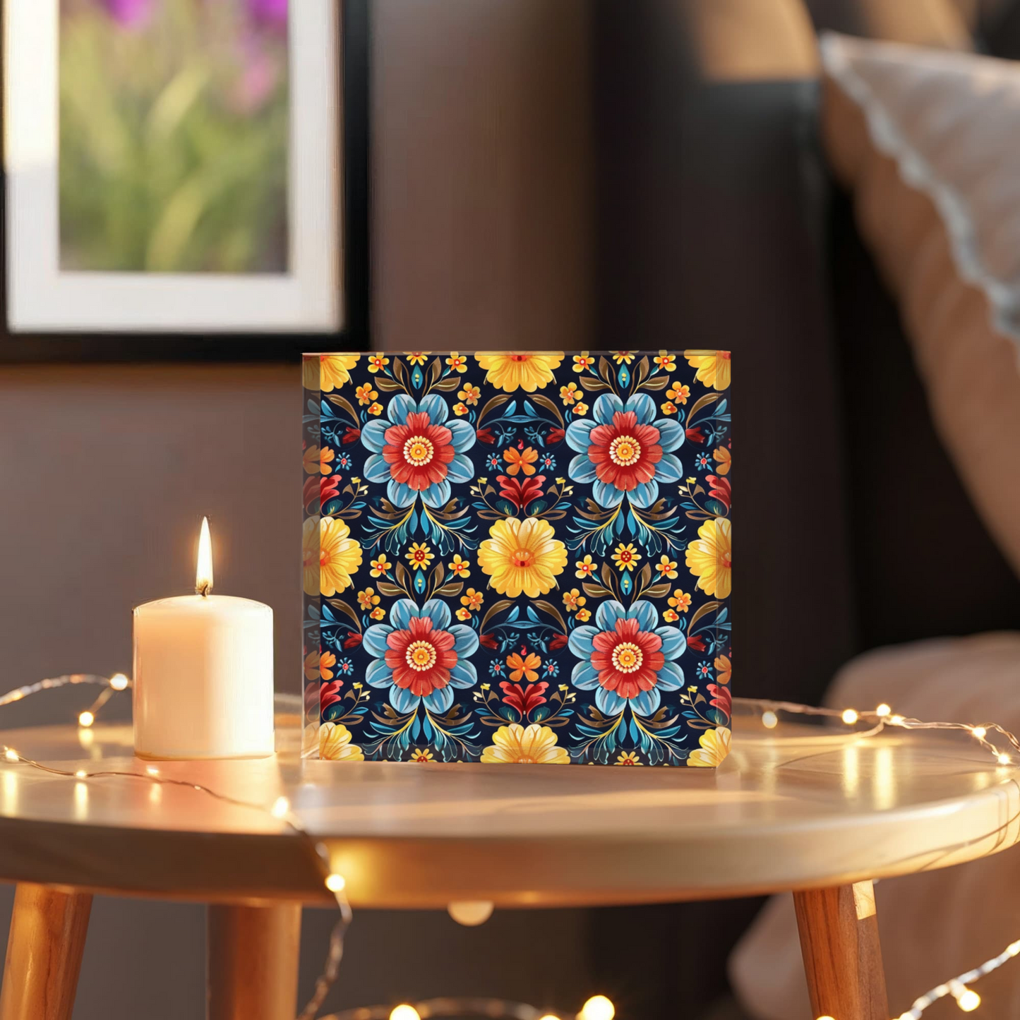 Mexican Floral Fiesta Pattern 046 - 6" x 6" Acrylic Block