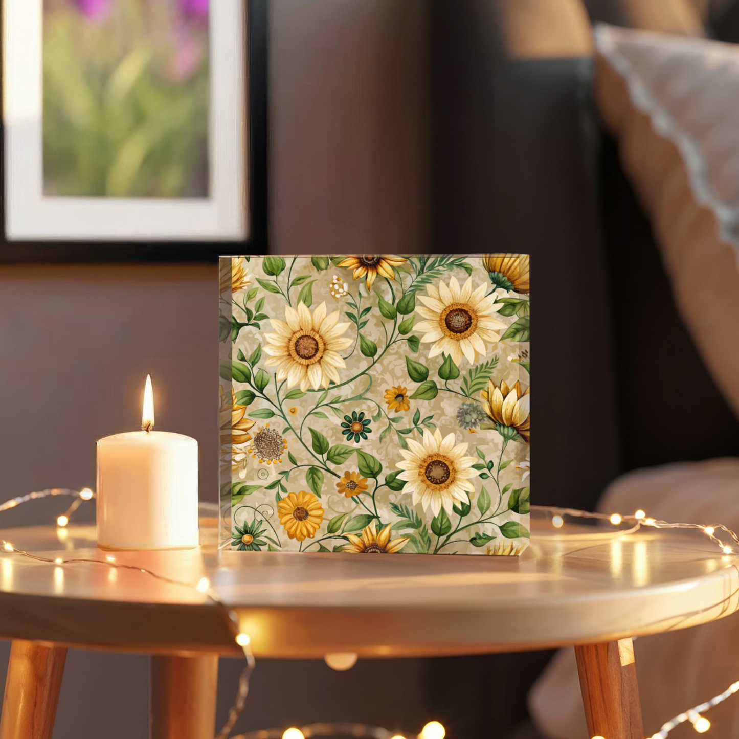 Folk Floral Pattern, Appalachian Inspired 01 - 6" x 6" Acrylic Block