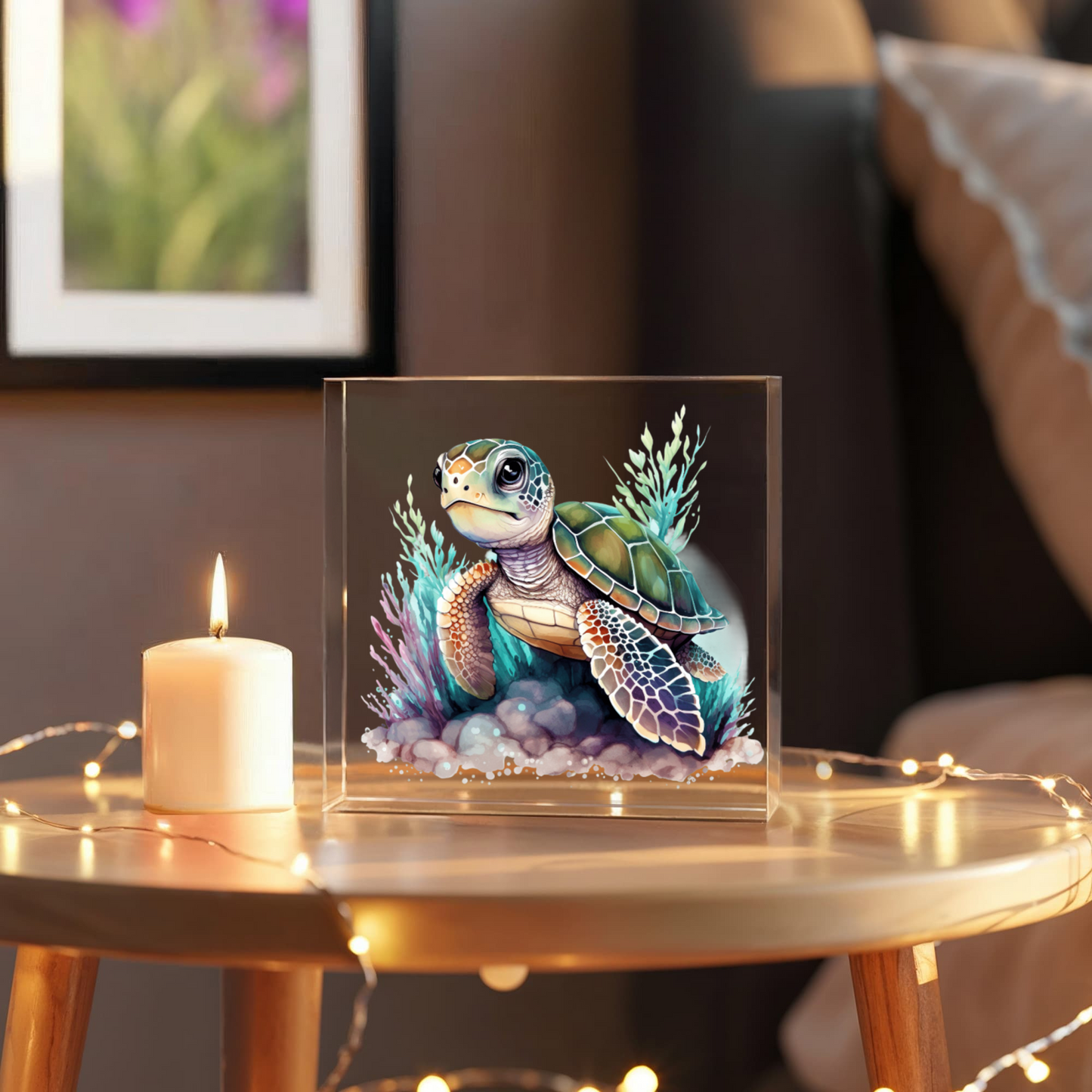 Cute Sea Turtle 015 - 6" x 6" Acrylic Block