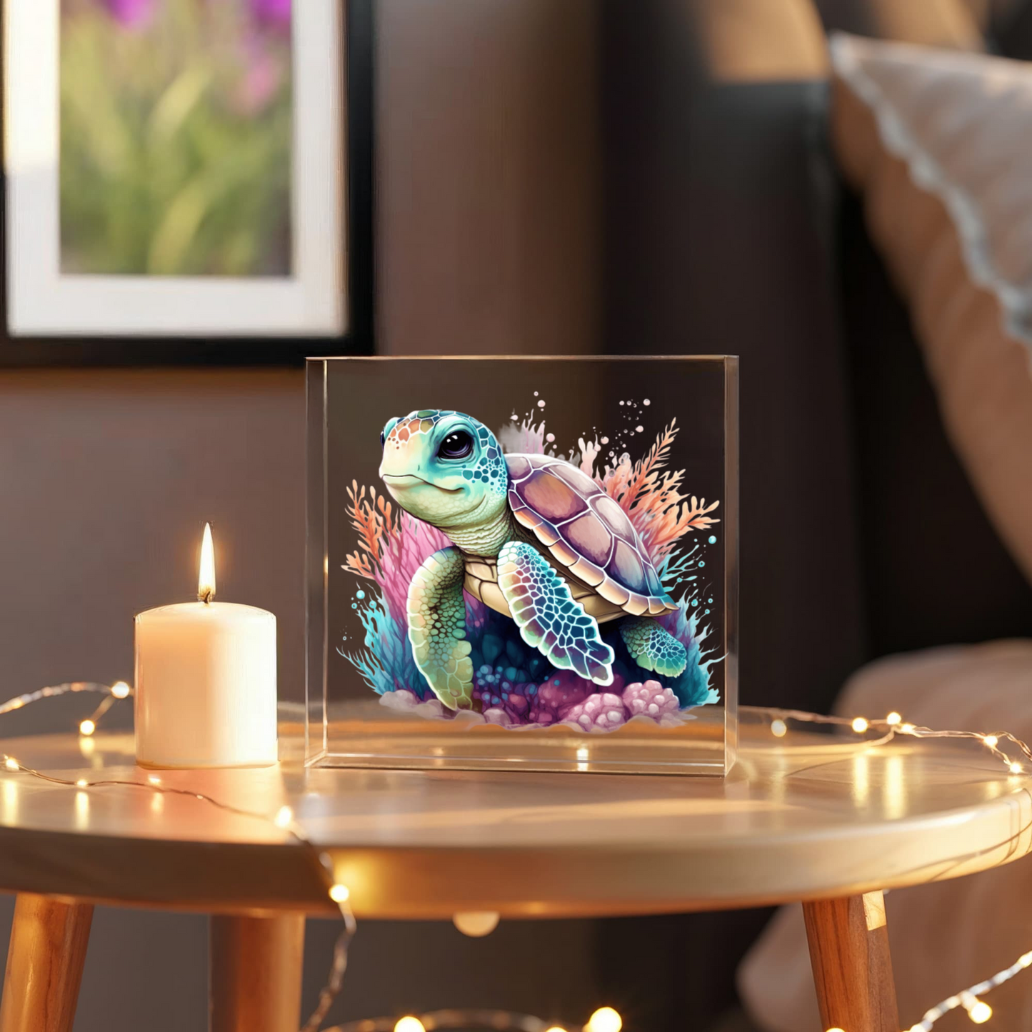 Cute Sea Turtle 012 - 6" x 6" Acrylic Block