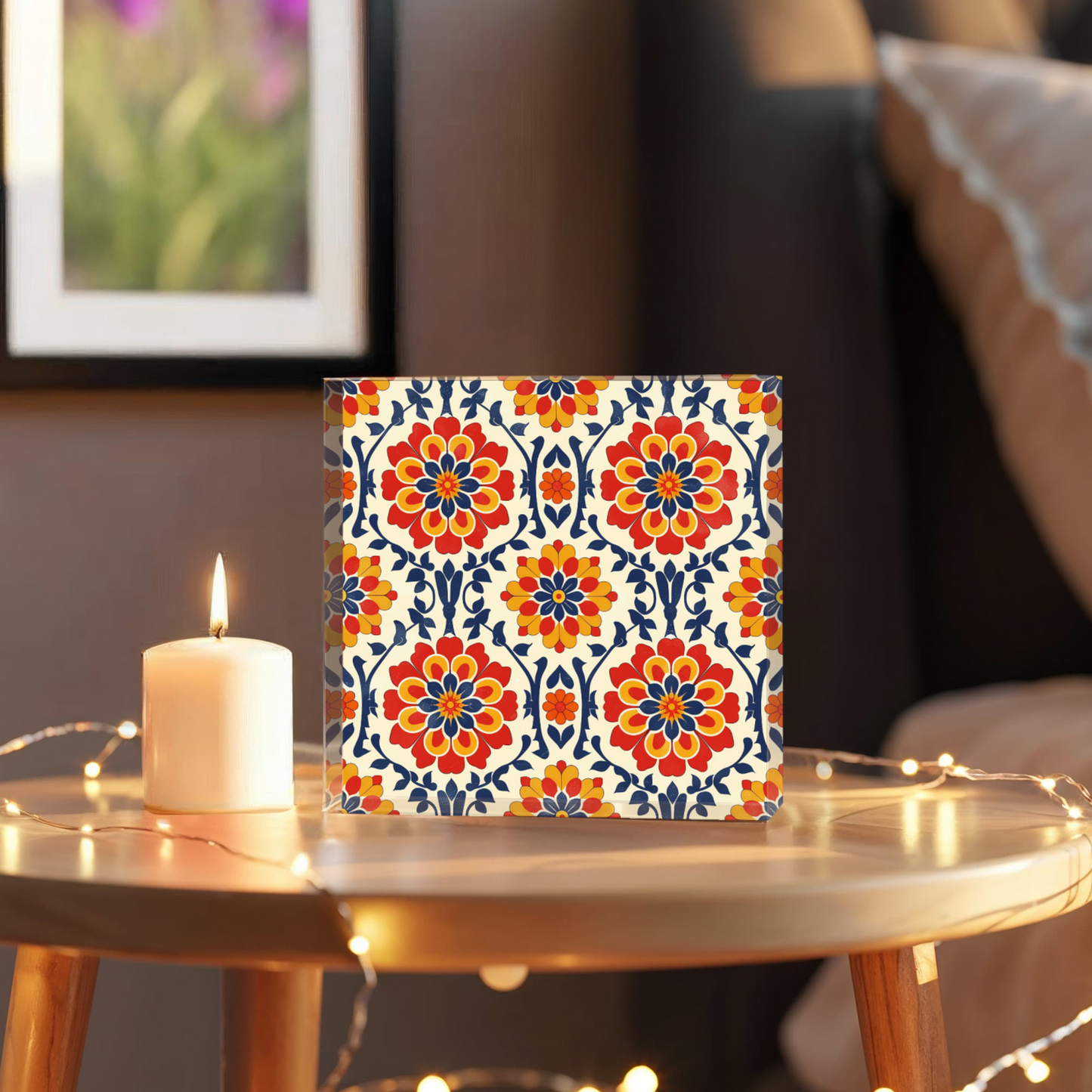 Mexican Floral Fiesta Pattern 047 - 6" x 6" Acrylic Block