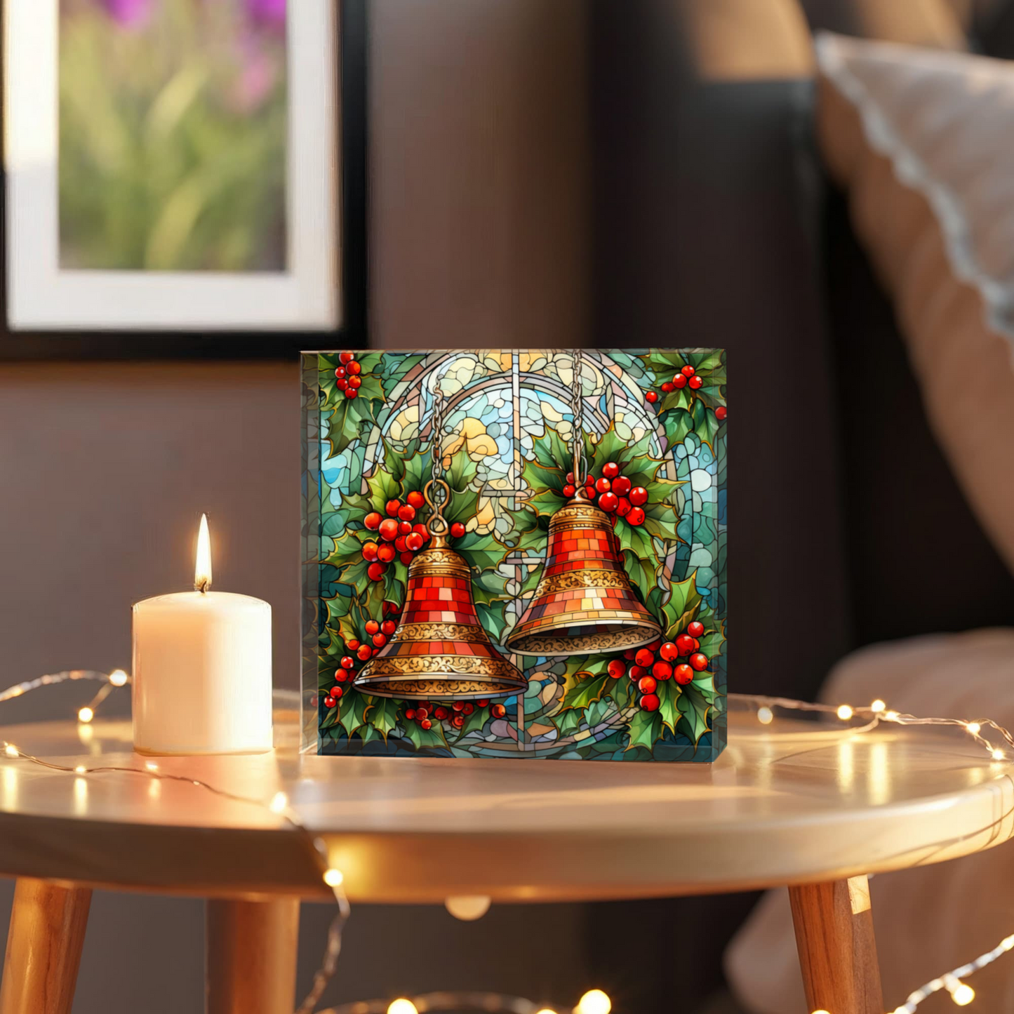 Christmas Stained Glass Style Design 017 - 6" x 6" Acrylic Block