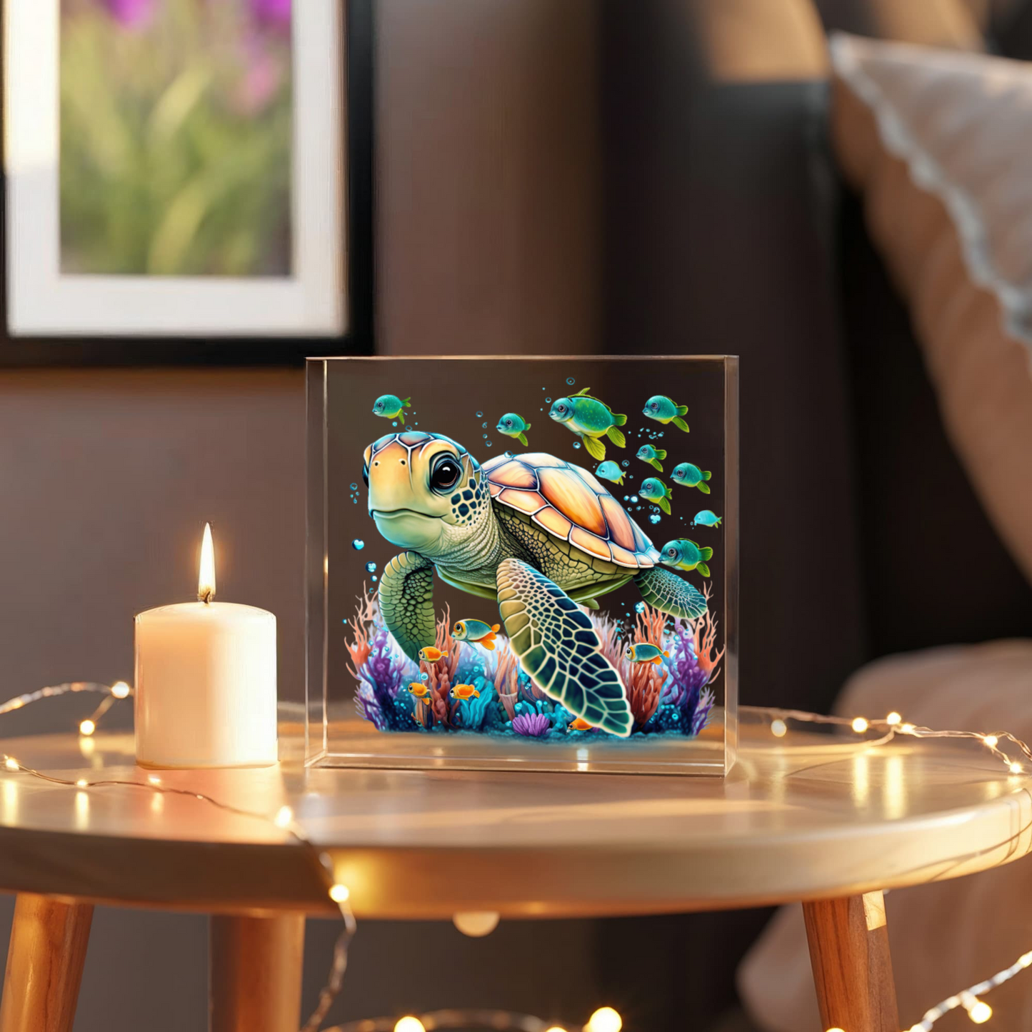 Cute Sea Turtle 003 - 6" x 6" Acrylic Block