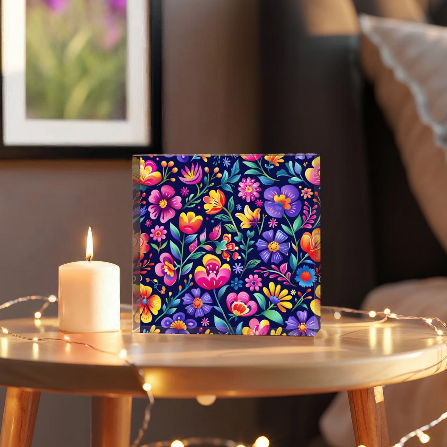 Mexican Floral Fiesta Pattern 065 - 6" x 6" Acrylic Block