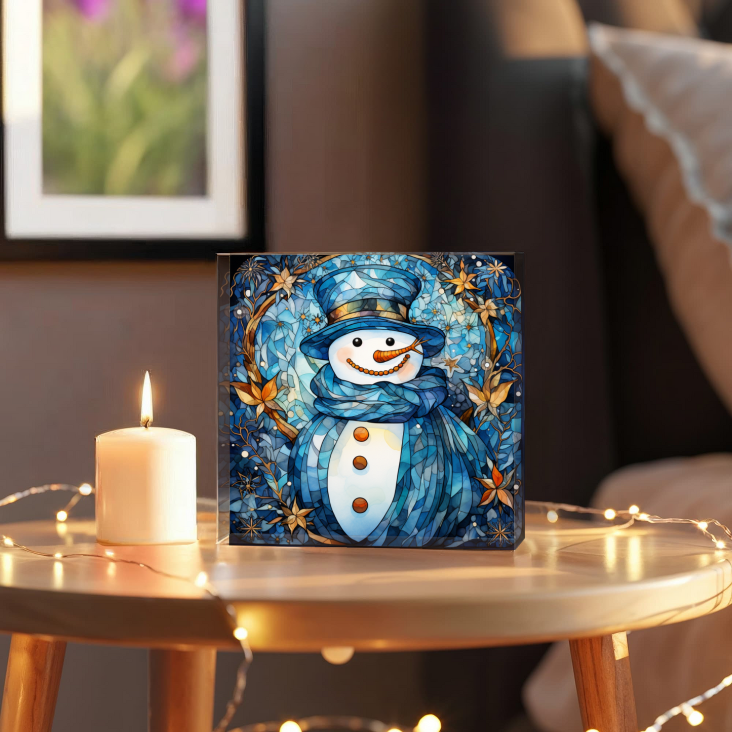 Christmas Stained Glass Style Design 021 - 6" x 6" Acrylic Block