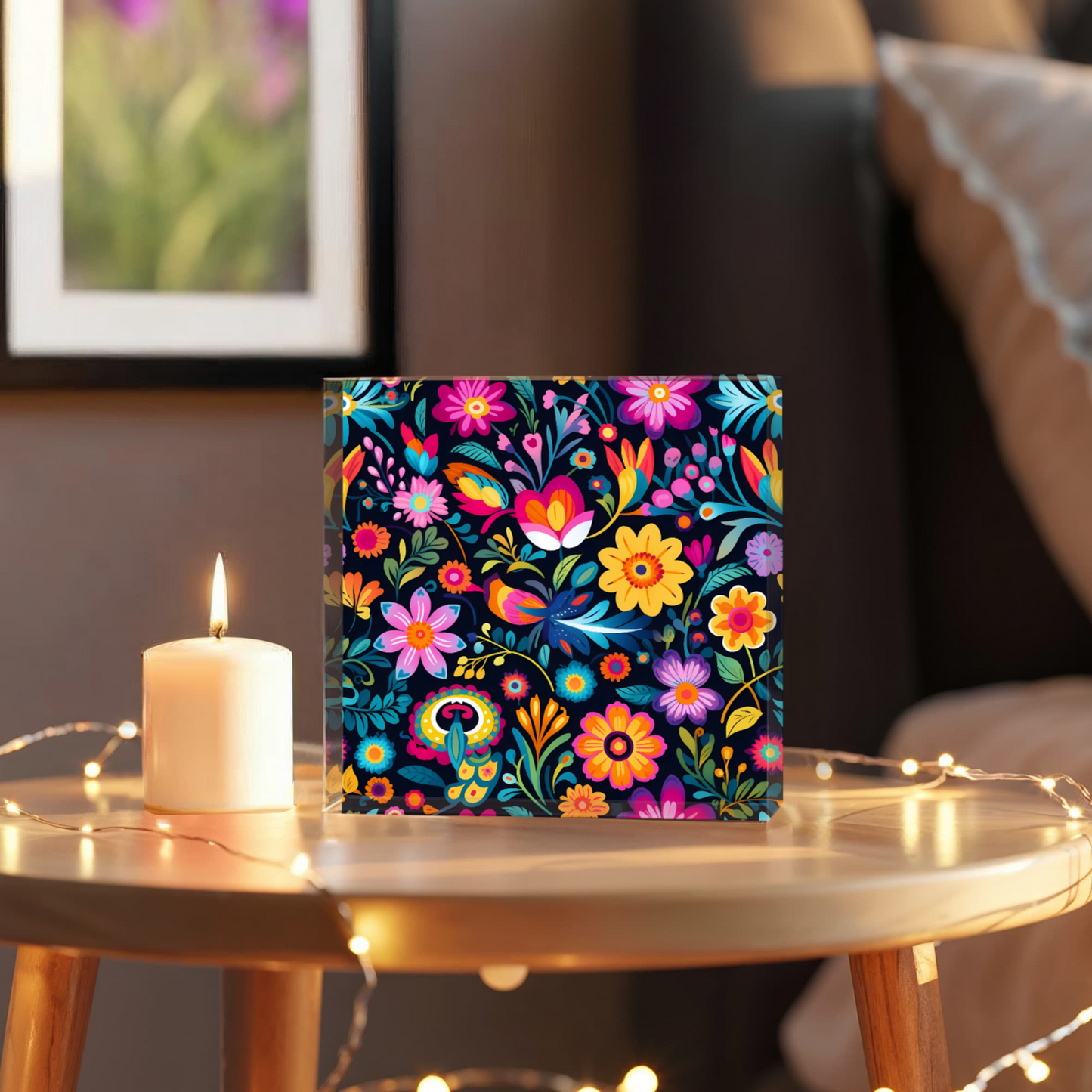 Mexican Floral Fiesta Pattern 055 - 6" x 6" Acrylic Block