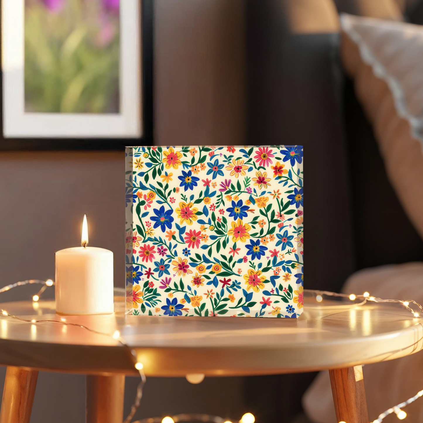 Mexican Floral Fiesta Pattern 006 - 6" x 6" Acrylic Block