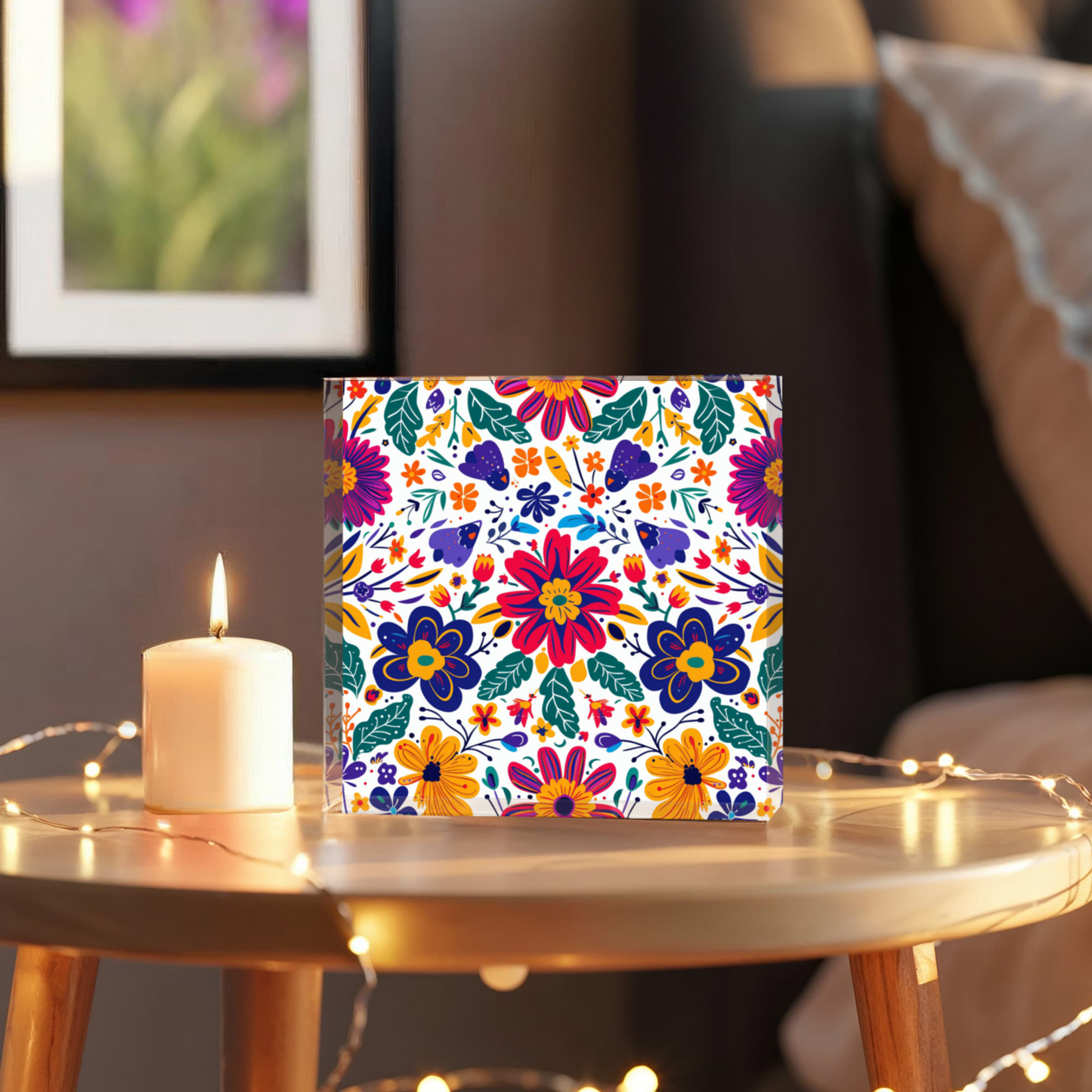 Mexican Floral Fiesta Pattern 067 - 6" x 6" Acrylic Block