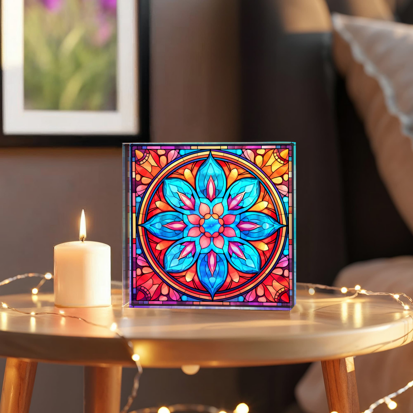 Mandala Stained Glass Style Design 002 - 6" x 6" Acrylic Block