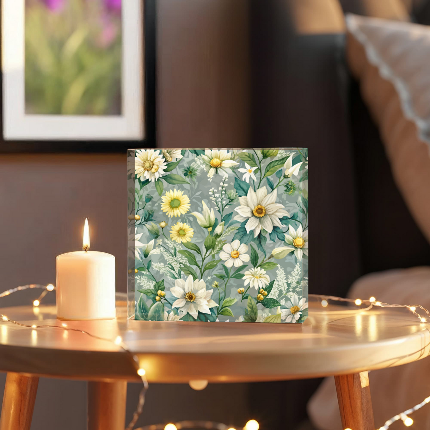 Folk Floral Pattern, Alpine Inspired 04 - 6" x 6" Acrylic Block