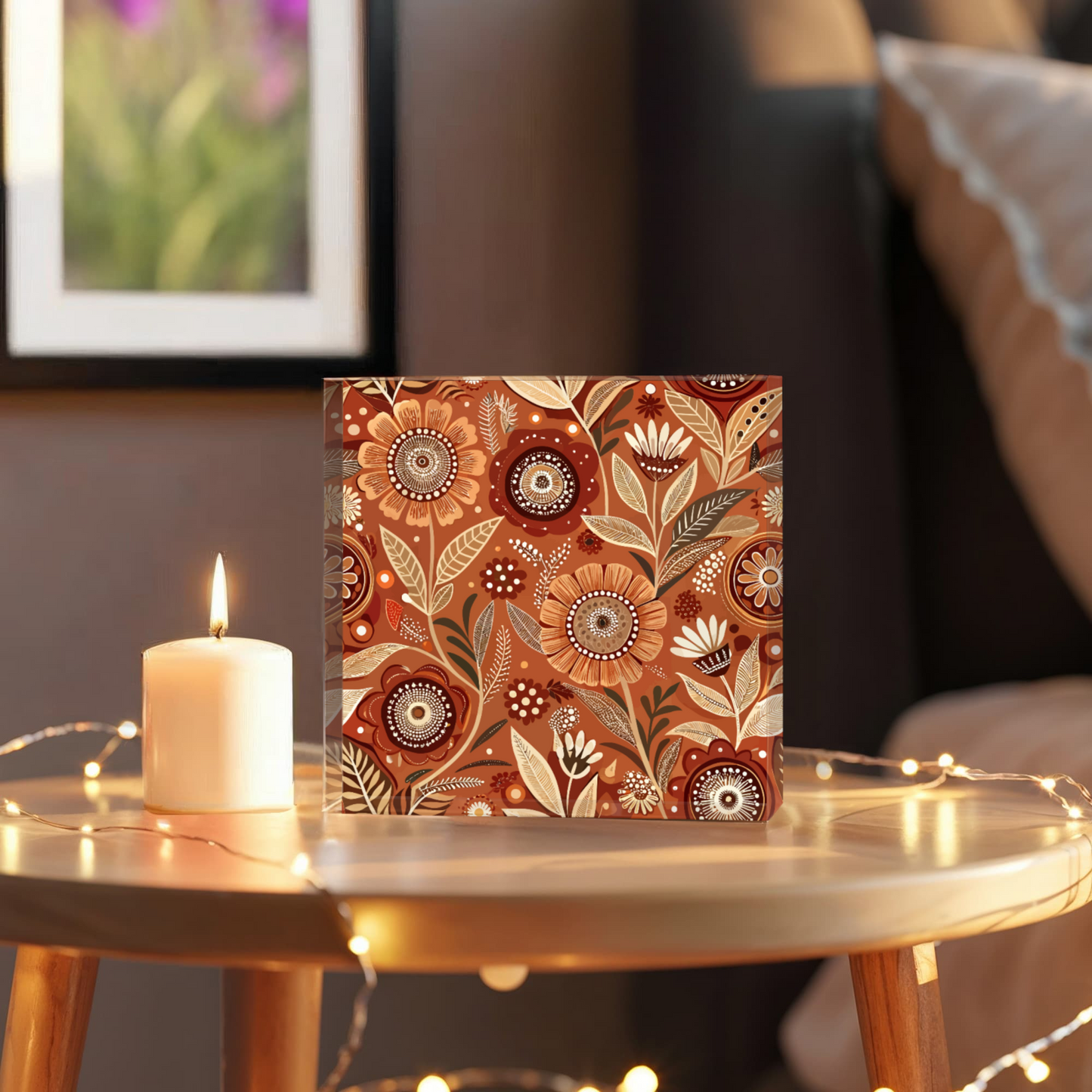 Folk Floral Pattern, Aboriginal Inspired 02 - 6" x 6" Acrylic Block