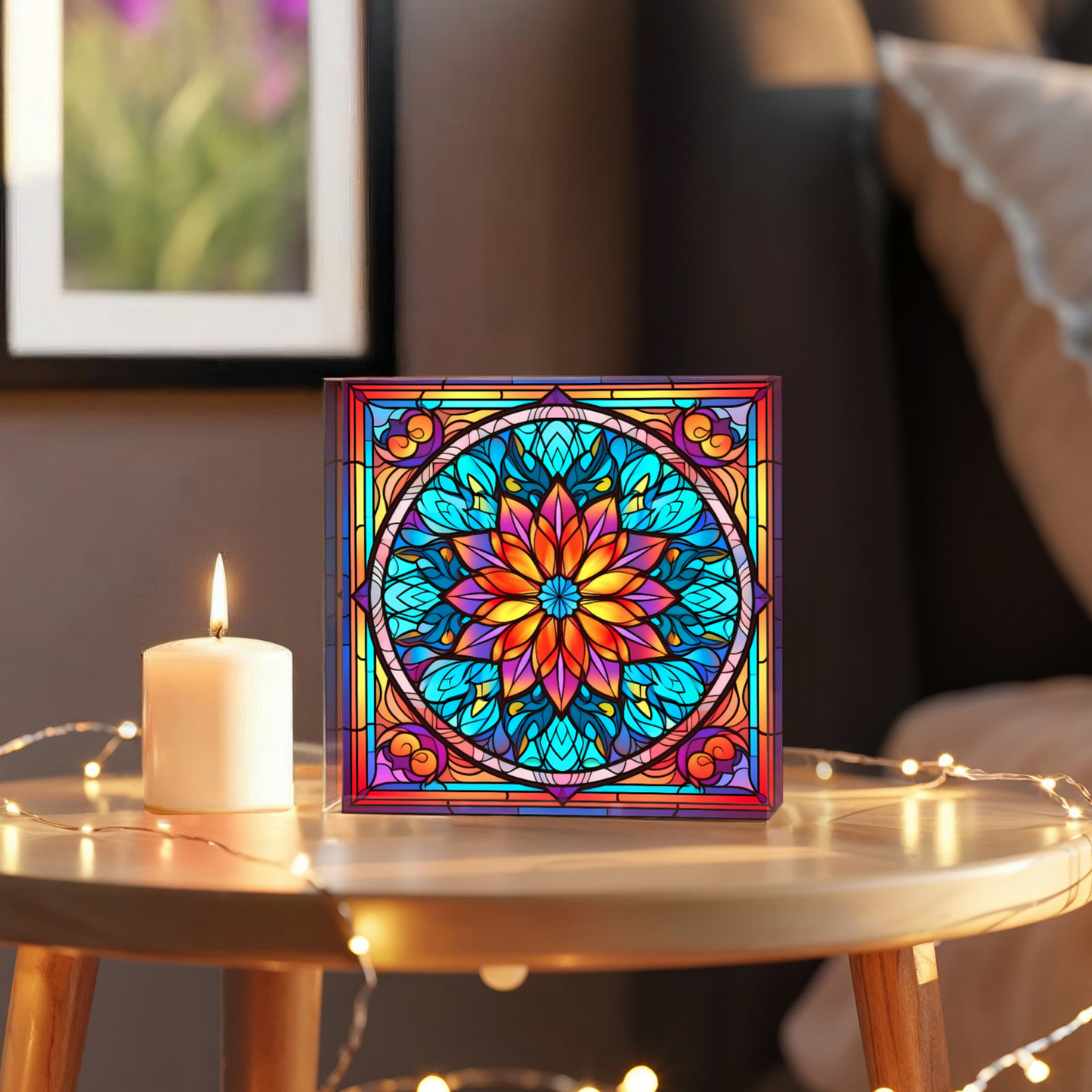 Mandala Stained Glass Style Design 003 - 6" x 6" Acrylic Block
