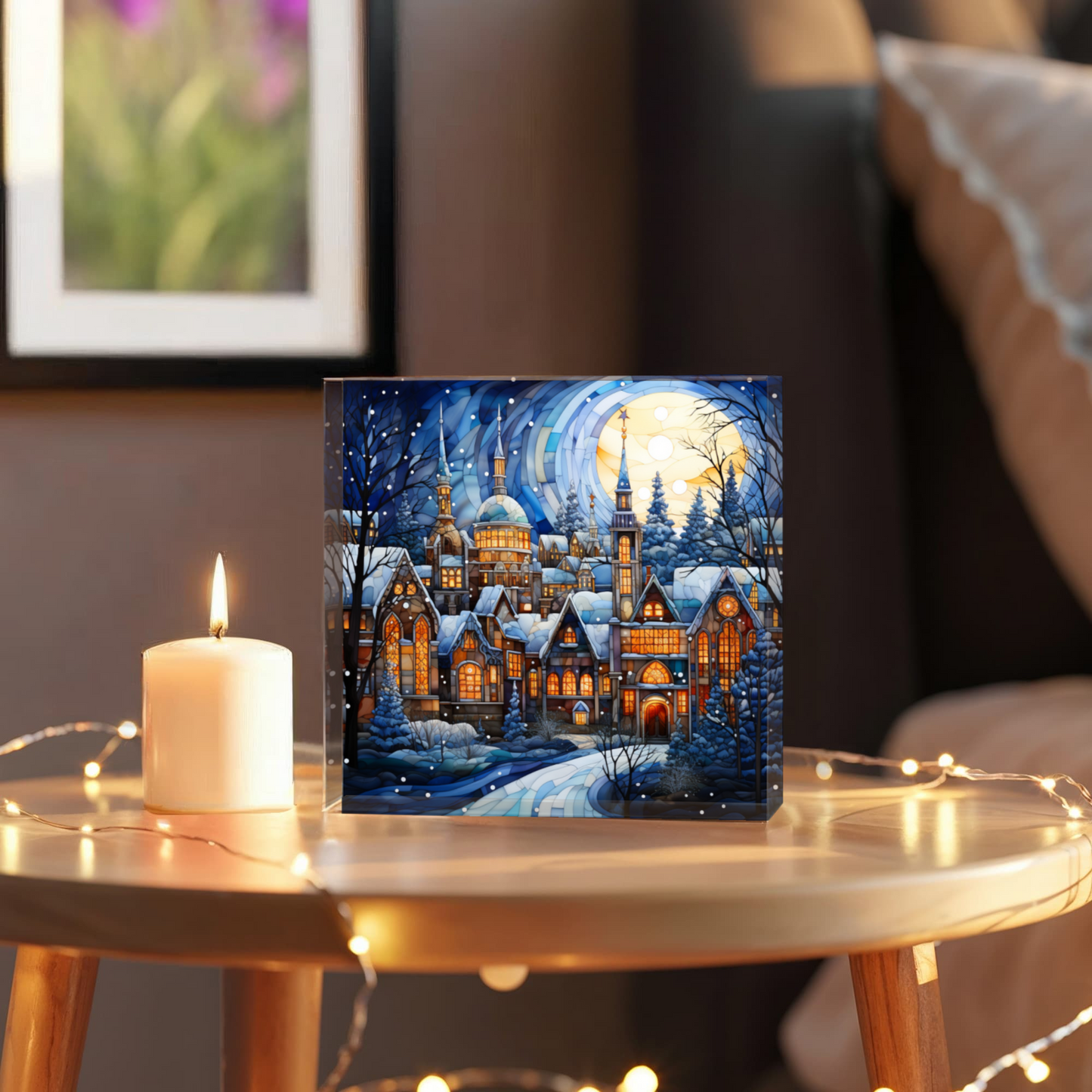 Christmas Stained Glass Style Design 028 - 6" x 6" Acrylic Block