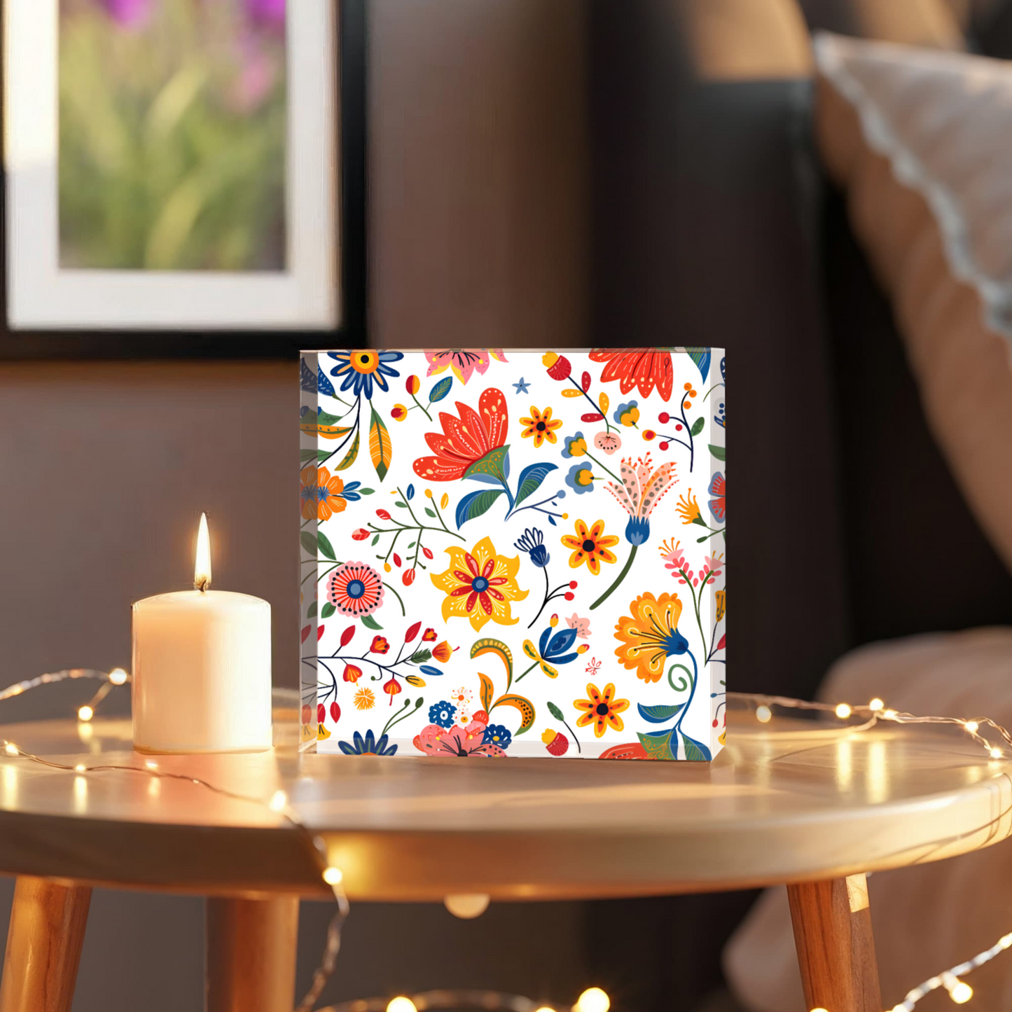 Mexican Floral Fiesta Pattern 019 - 6" x 6" Acrylic Block