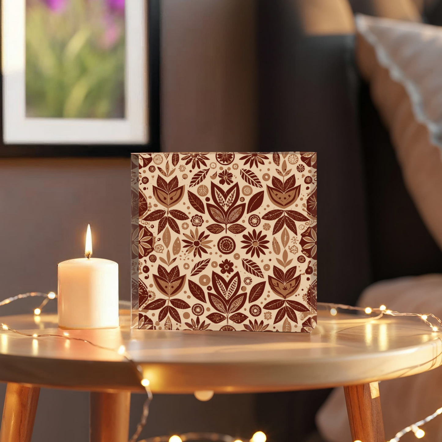 Folk Floral Pattern, Aztec Inspired 02 - 6" x 6" Acrylic Block