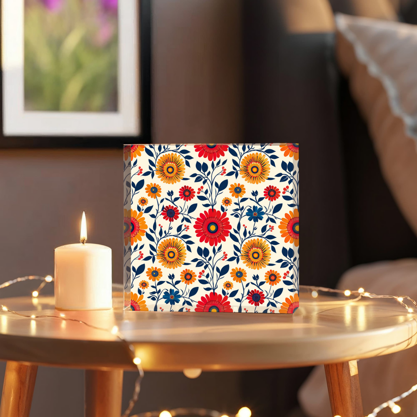 Mexican Floral Fiesta Pattern 040 - 6" x 6" Acrylic Block