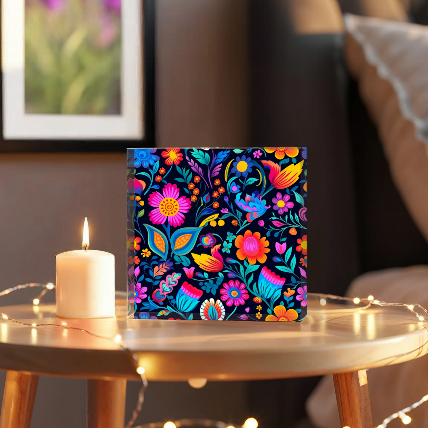 Mexican Floral Fiesta Pattern 049 - 6" x 6" Acrylic Block