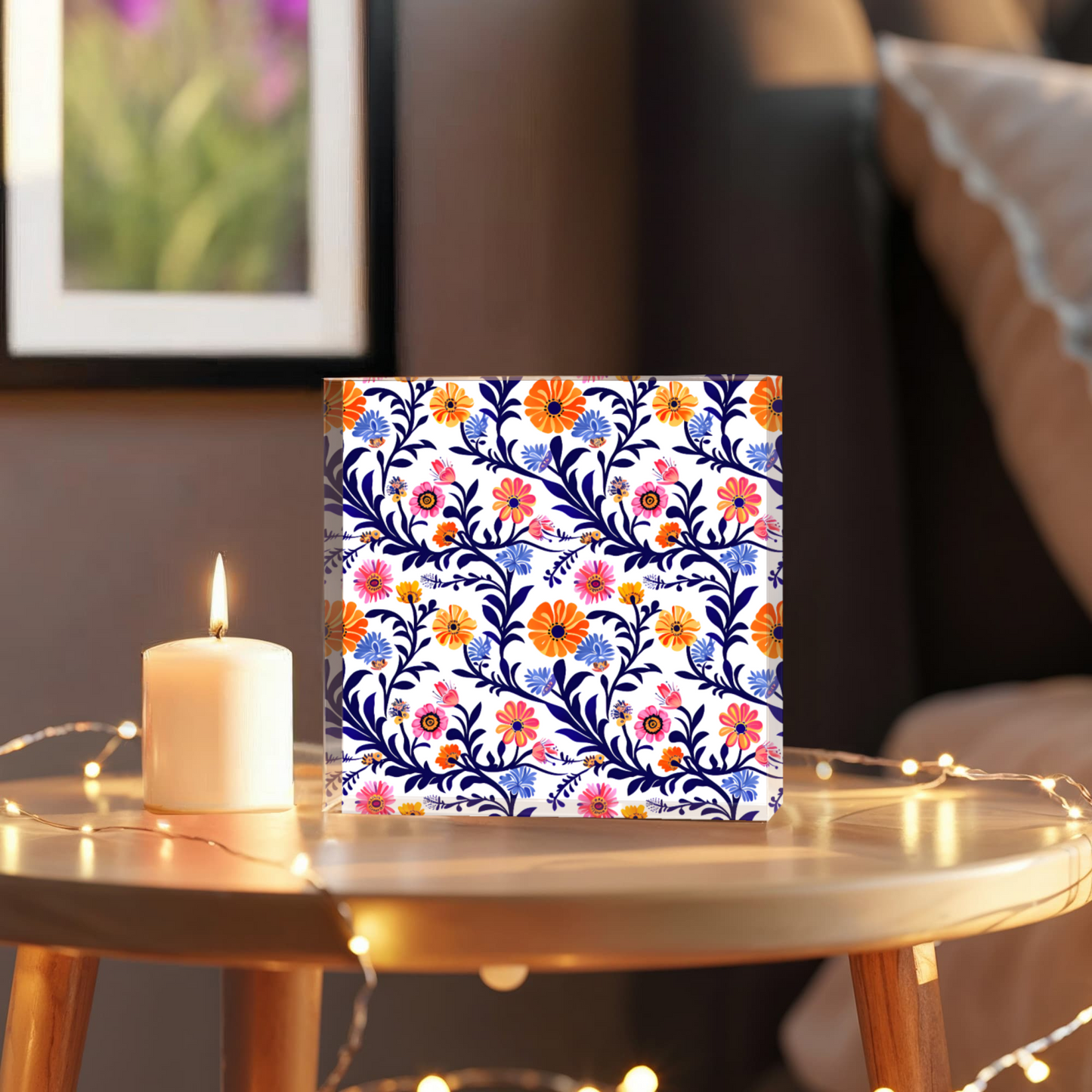 Mexican Floral Fiesta Pattern 022 - 6" x 6" Acrylic Block