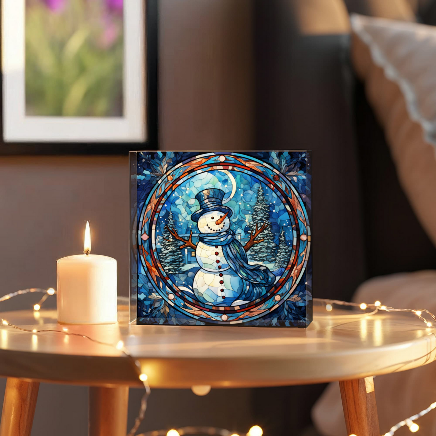 Christmas Stained Glass Style Design 026 - 6" x 6" Acrylic Block