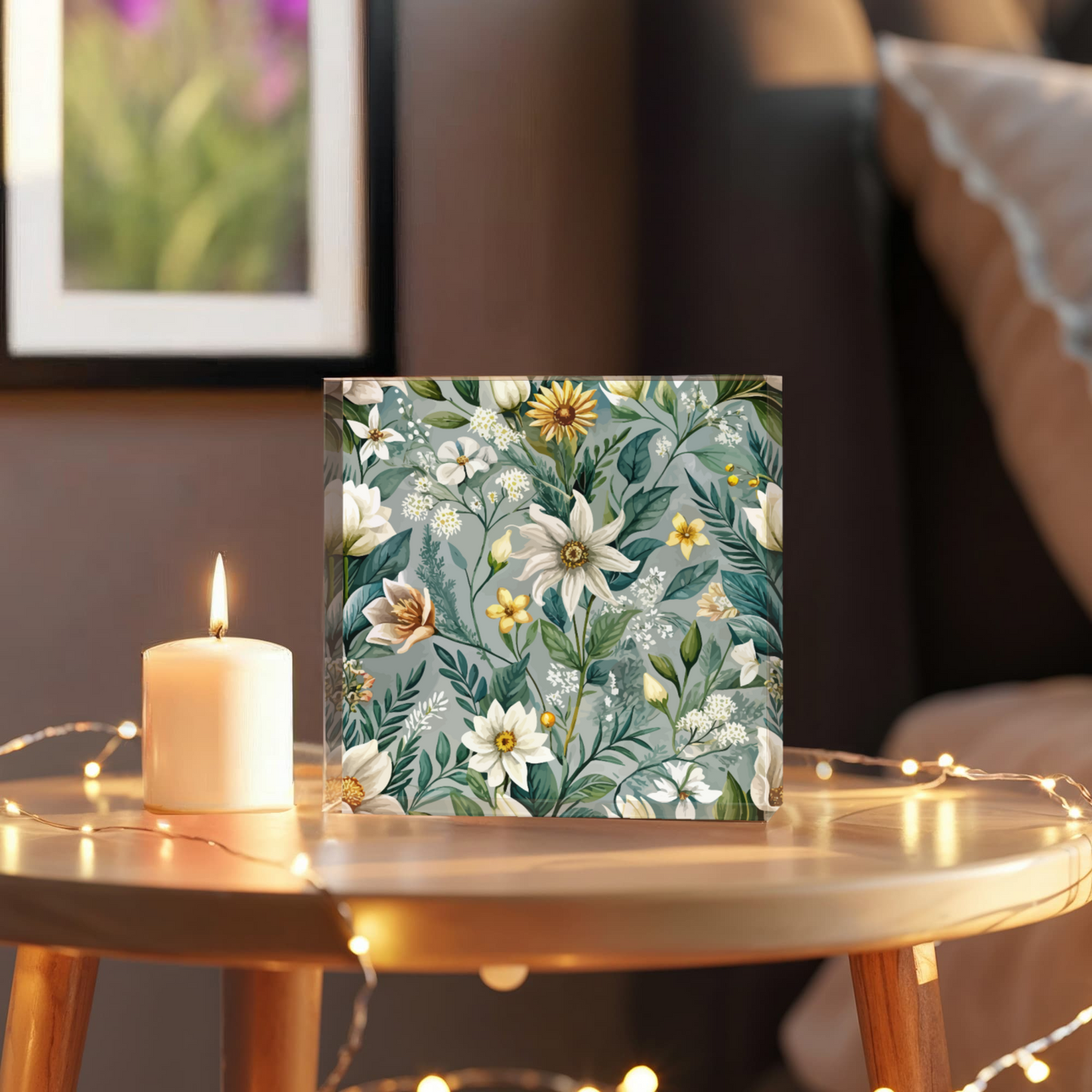 Folk Floral Pattern, Alpine Inspired 03 - 6" x 6" Acrylic Block