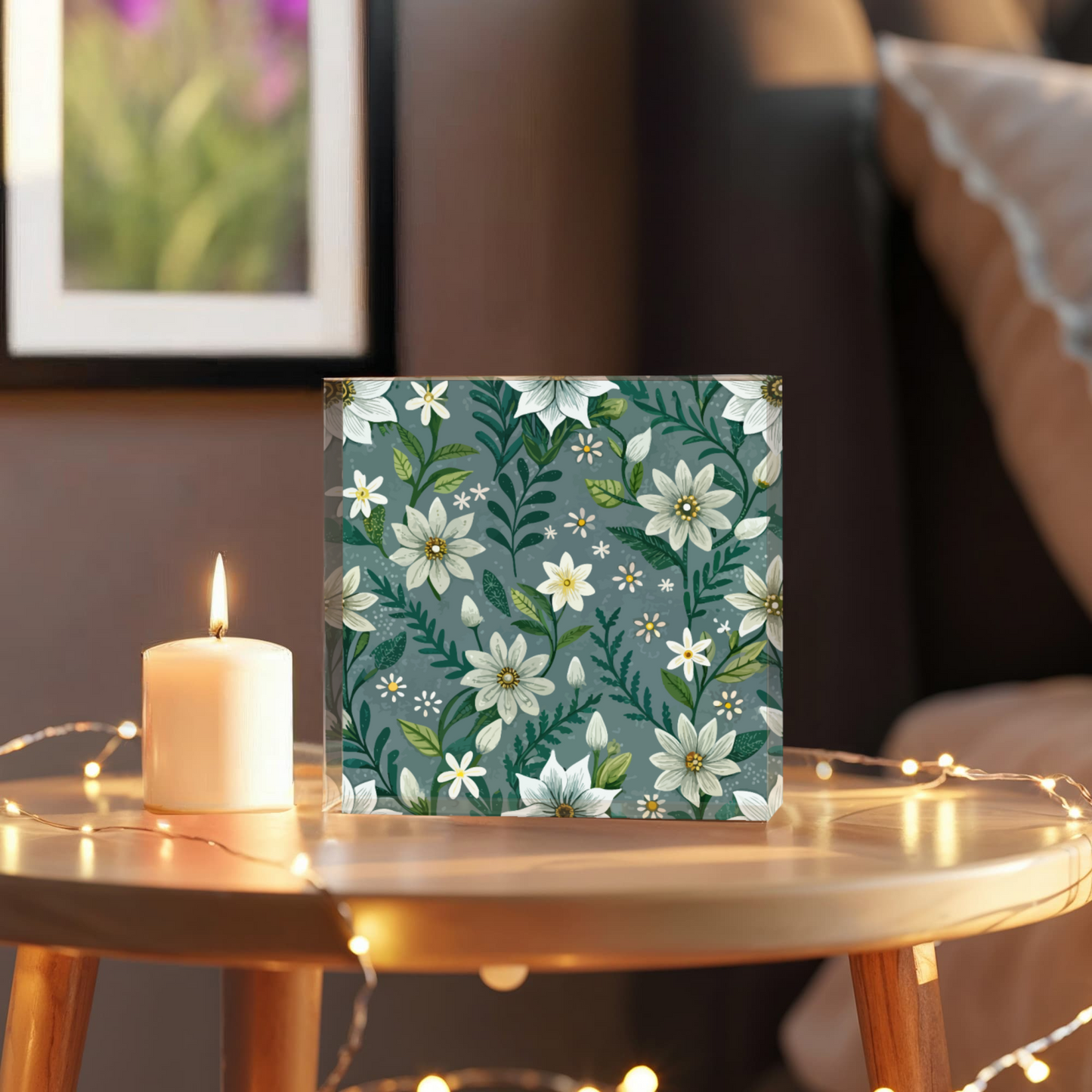 Folk Floral Pattern, Alpine Inspired 05 - 6" x 6" Acrylic Block
