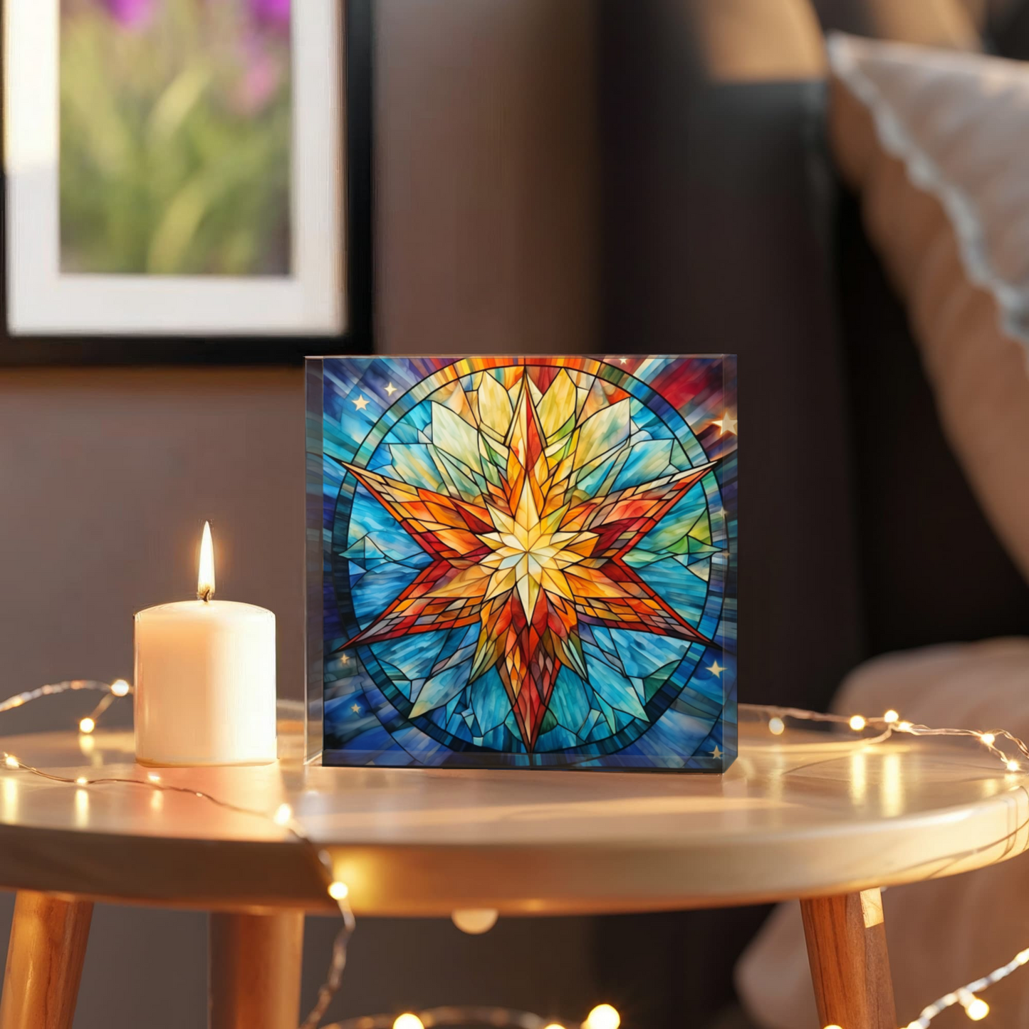 Christmas Stained Glass Style Design 014 - 6" x 6" Acrylic Block