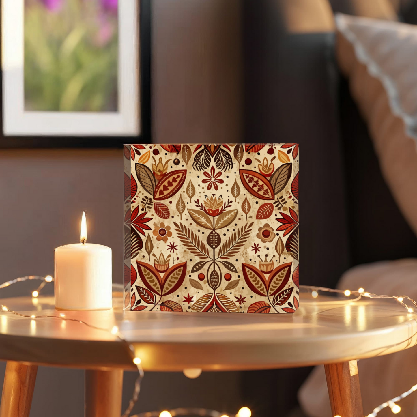 Folk Floral Pattern, Aztec Inspired 01 - 6" x 6" Acrylic Block