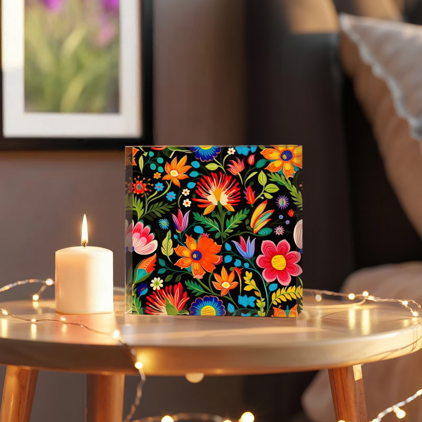 Mexican Floral Fiesta Pattern 039 - 6" x 6" Acrylic Block
