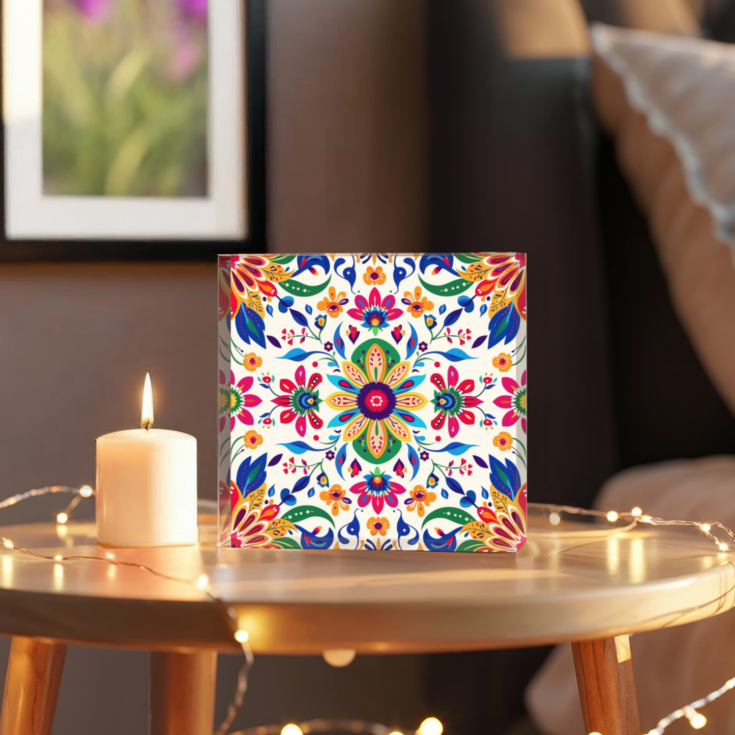 Mexican Floral Fiesta Pattern 069 - 6" x 6" Acrylic Block