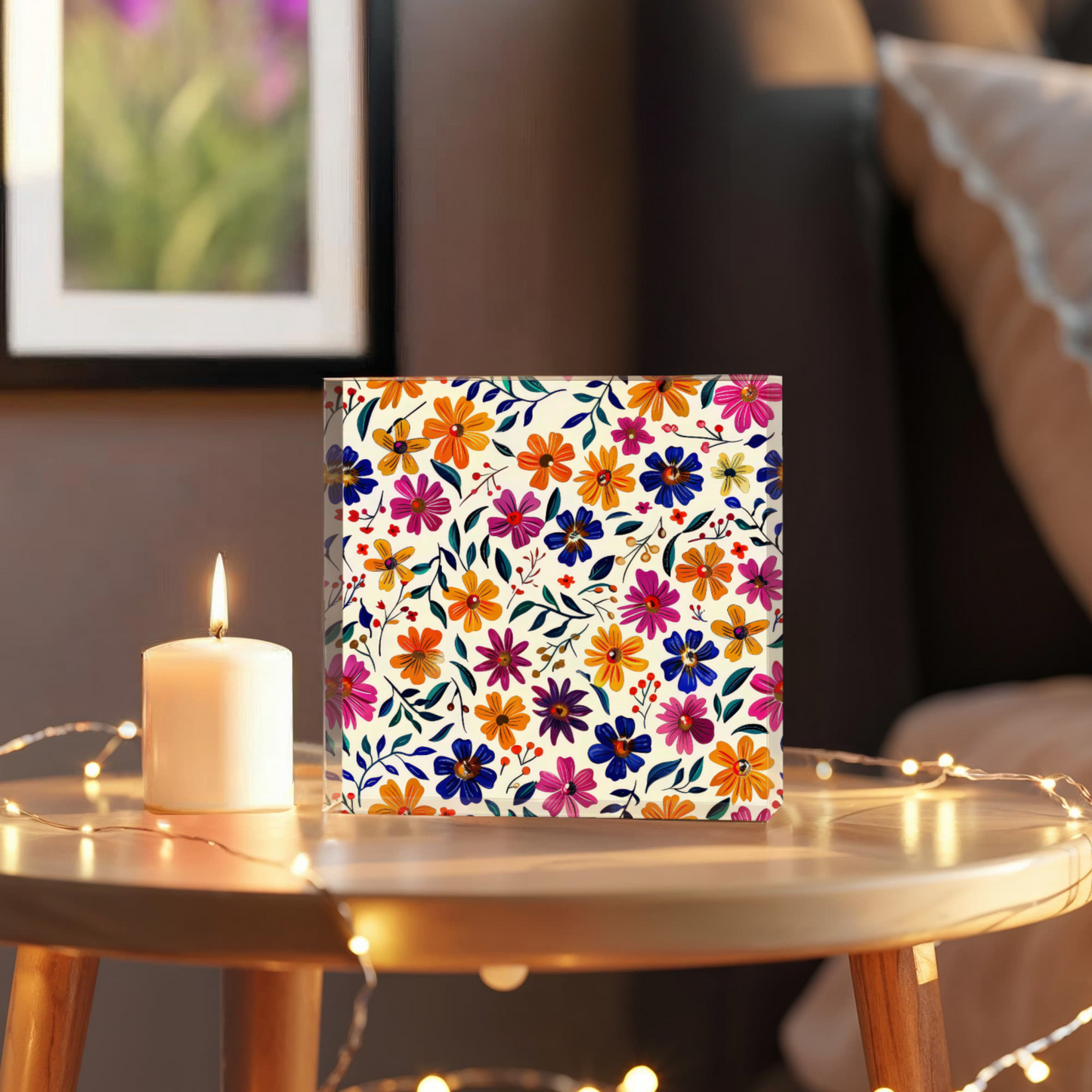 Mexican Floral Fiesta Pattern 008 - 6" x 6" Acrylic Block