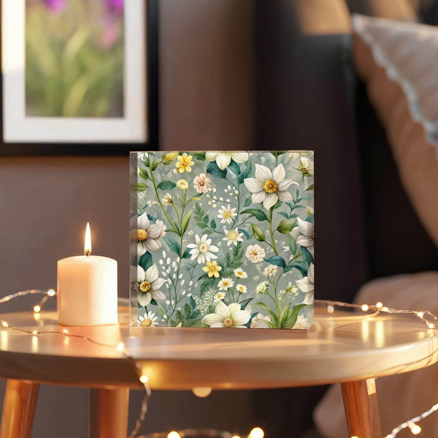 Folk Floral Pattern, Alpine Inspired 02 - 6" x 6" Acrylic Block