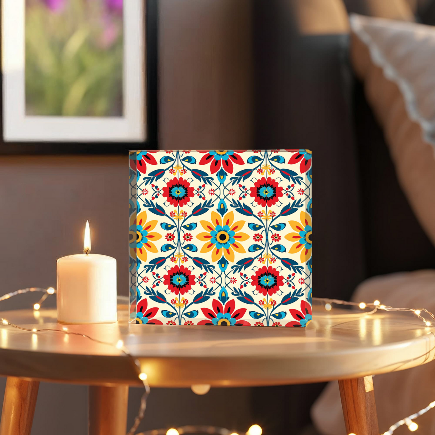 Mexican Floral Fiesta Pattern 041 - 6" x 6" Acrylic Block