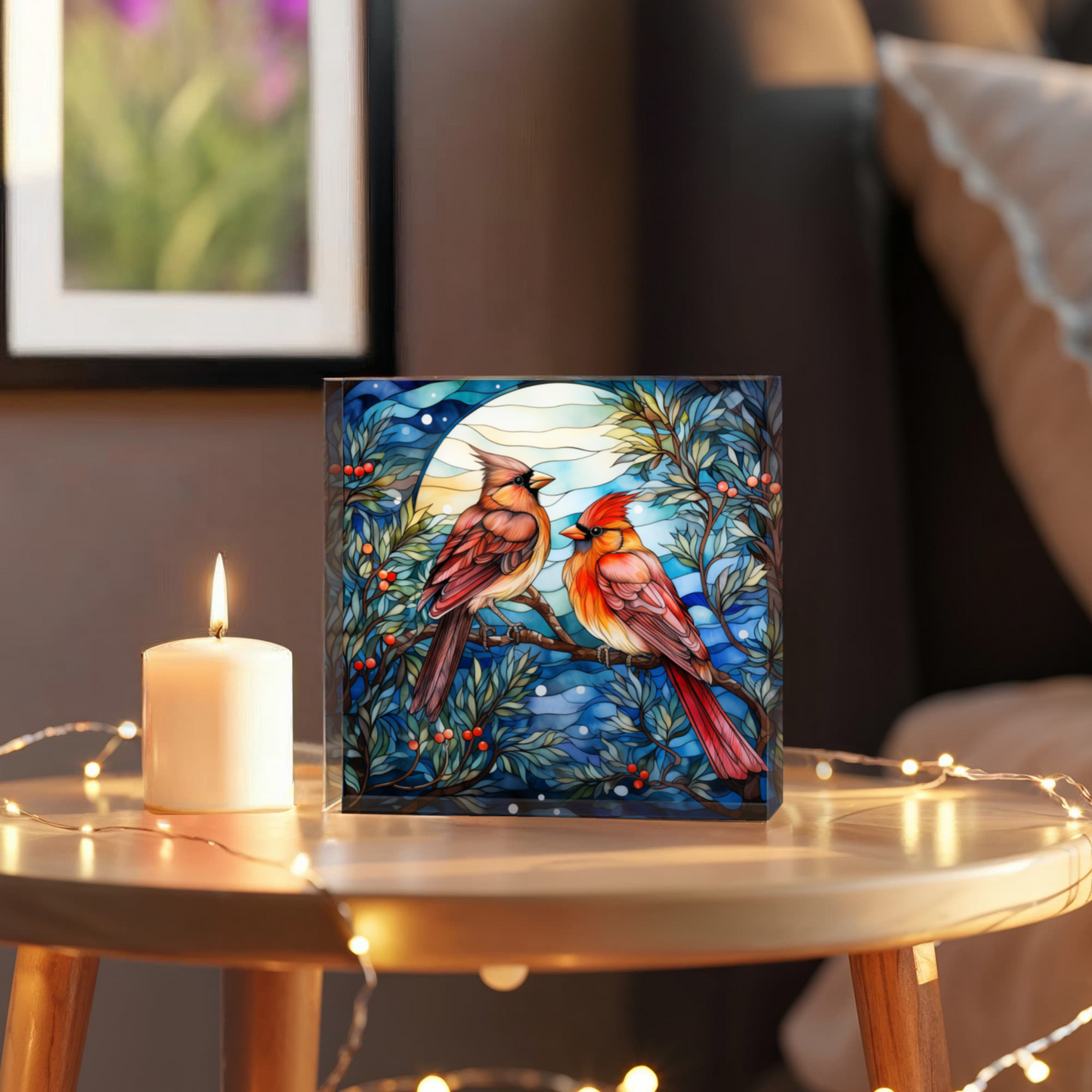 Christmas Stained Glass Style Design 018 - 6" x 6" Acrylic Block