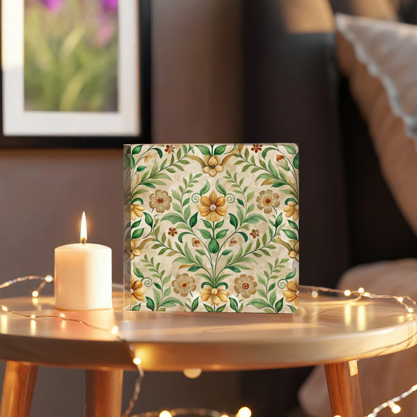 Folk Floral Pattern, Armenian Inspired 01 - 6" x 6" Acrylic Block