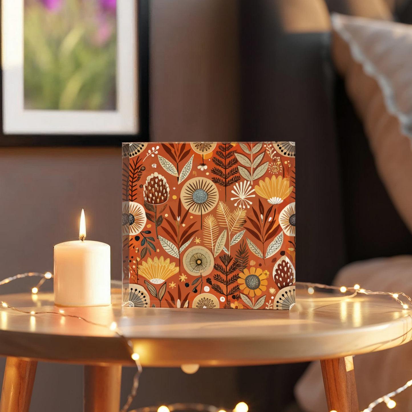 Folk Floral Pattern, African Inspired 02 - 6" x 6" Acrylic Block