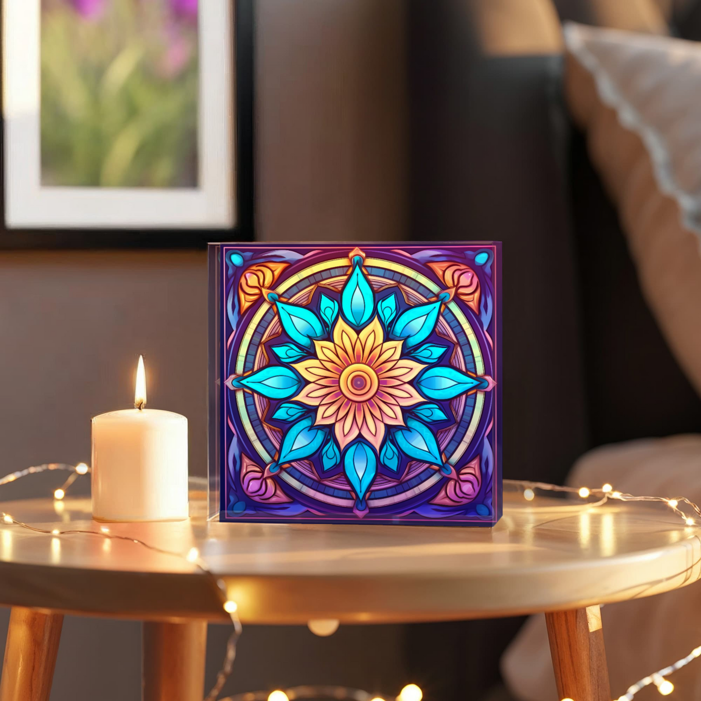 Mandala Stained Glass Style Design 001 - 6" x 6" Acrylic Block