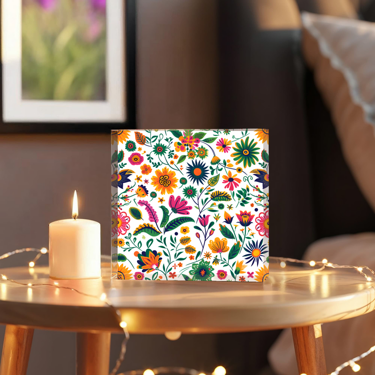 Mexican Floral Fiesta Pattern 015 - 6" x 6" Acrylic Block