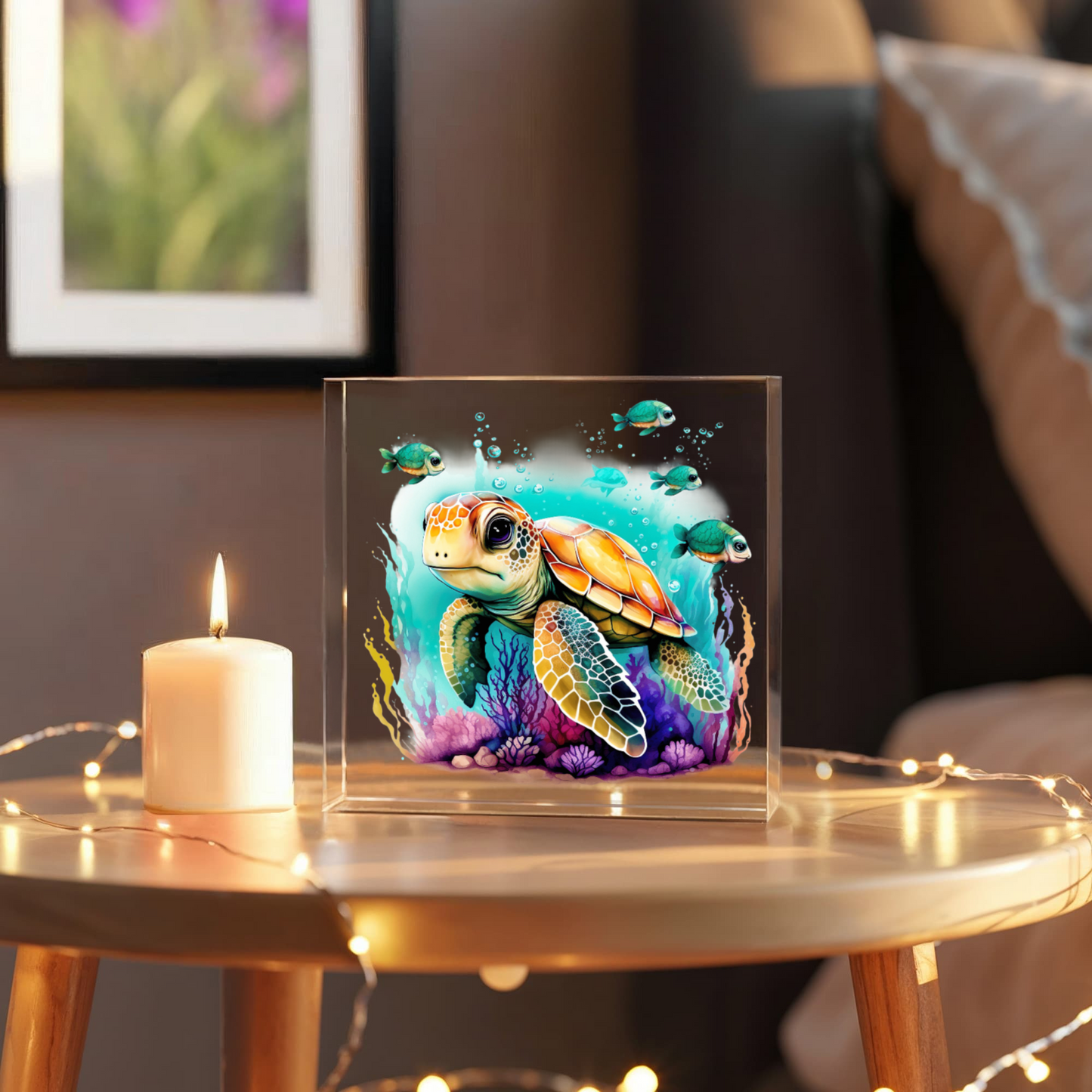 Cute Sea Turtle 002 - 6" x 6" Acrylic Block