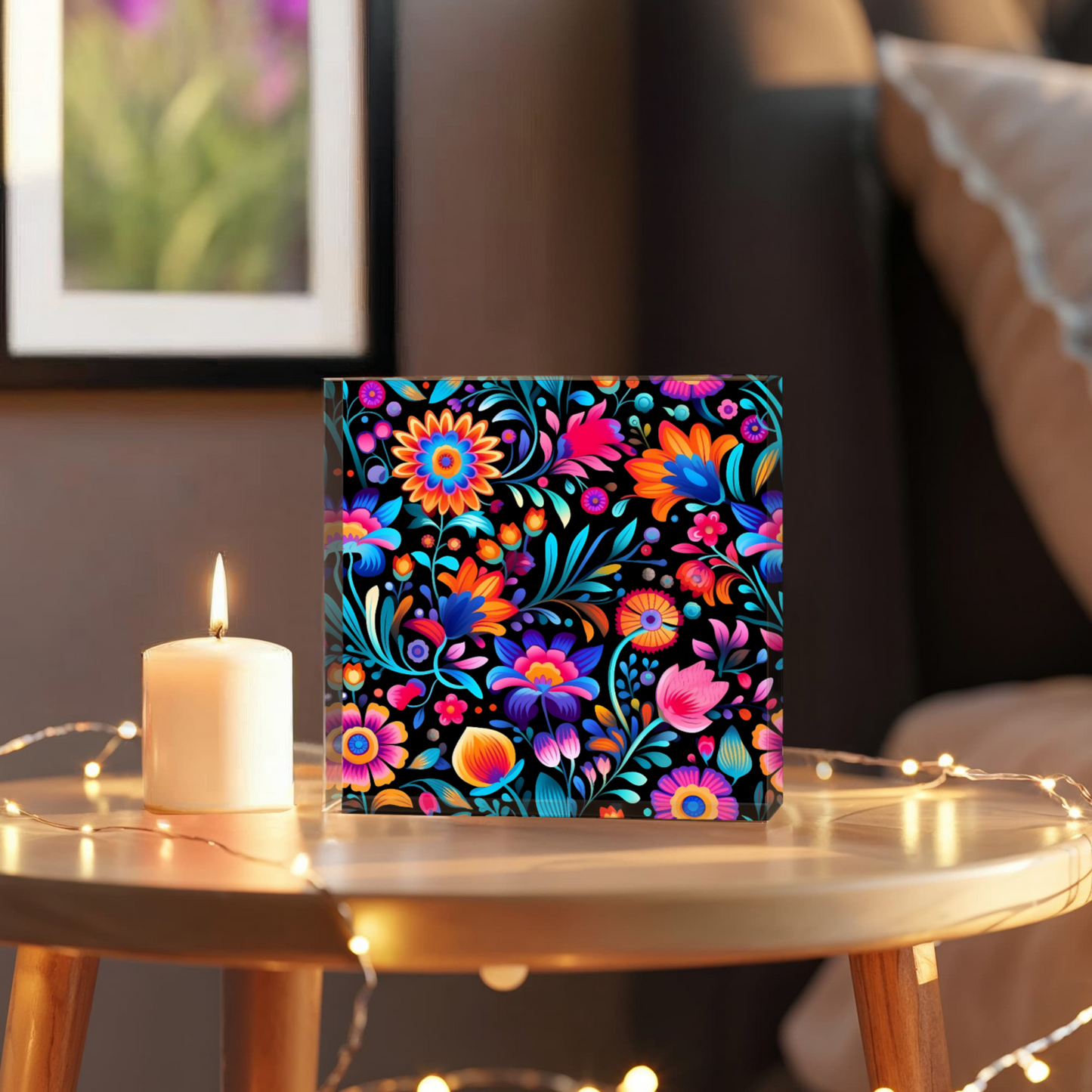 Mexican Floral Fiesta Pattern 057 - 6" x 6" Acrylic Block