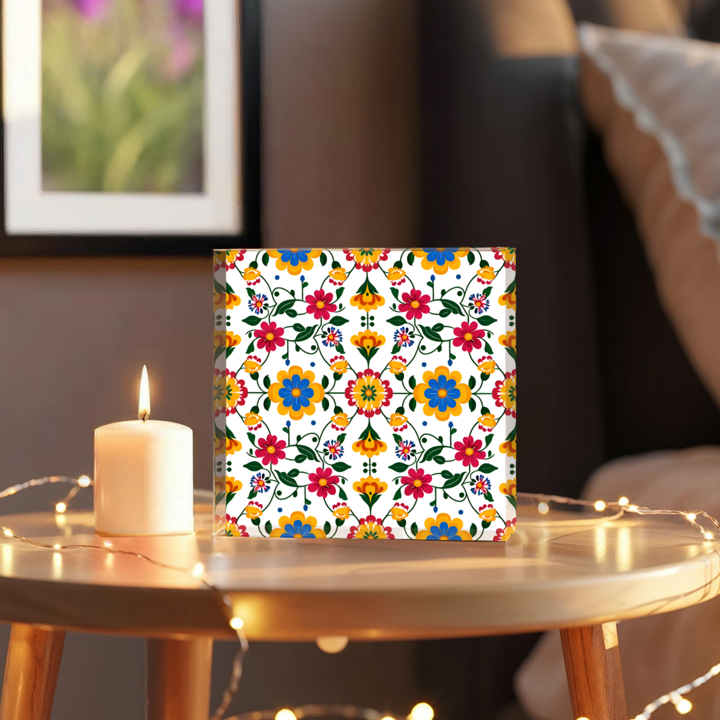 Mexican Floral Fiesta Pattern 018 - 6" x 6" Acrylic Block