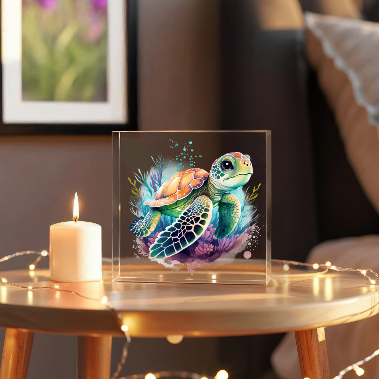 Cute Sea Turtle 007 - 6" x 6" Acrylic Block