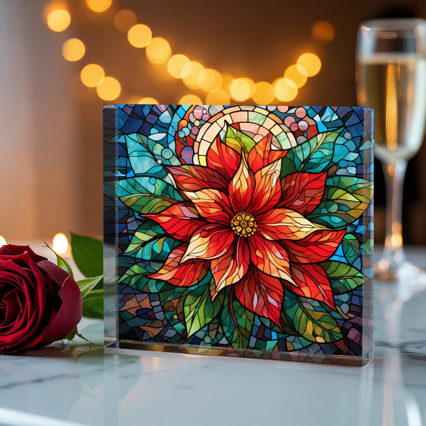 Christmas Stained Glass Style Design 001 - 6" x 6" Acrylic Block