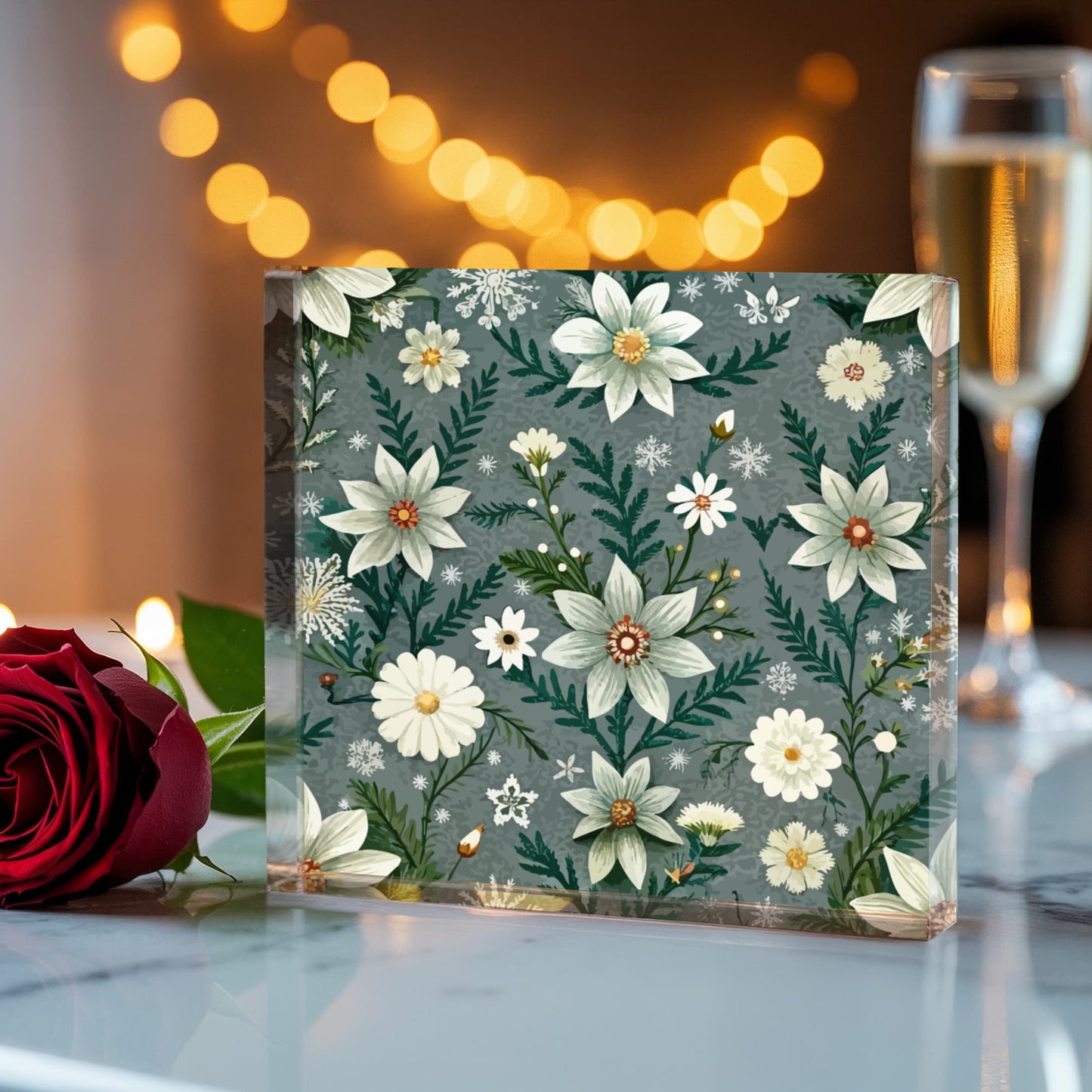 Folk Floral Pattern, Alpine Inspired 06 - 6" x 6" Acrylic Block