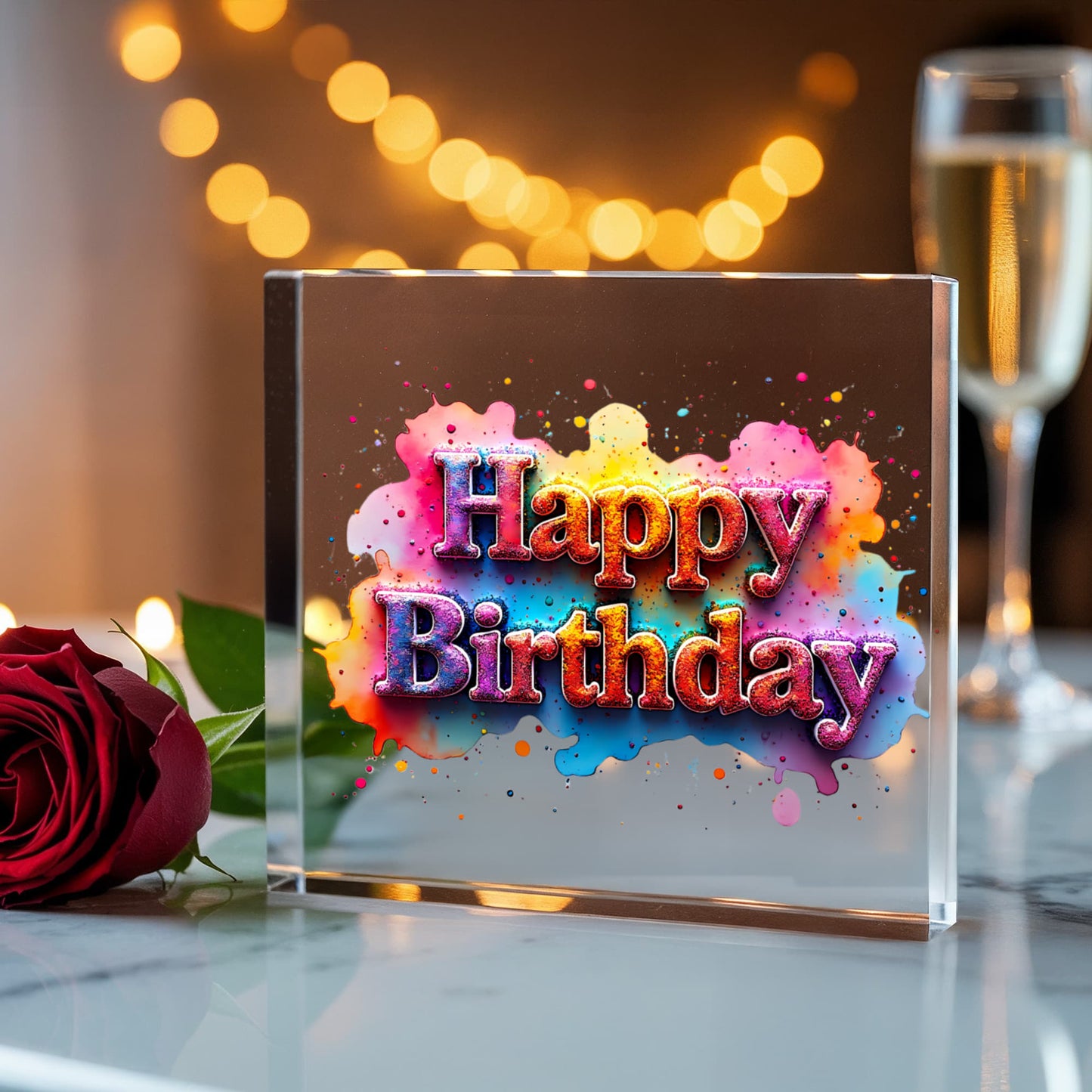 Happy Birthday 010 - 6" x 6" Acrylic Block