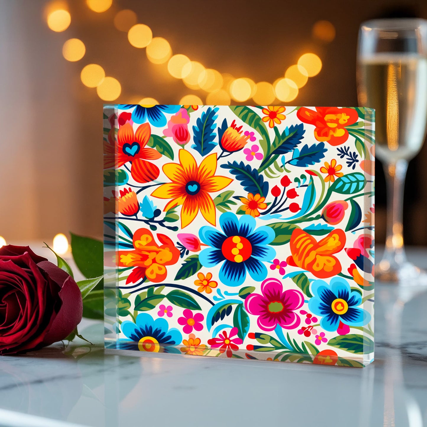 Mexican Floral Fiesta Pattern 050 - 6" x 6" Acrylic Block