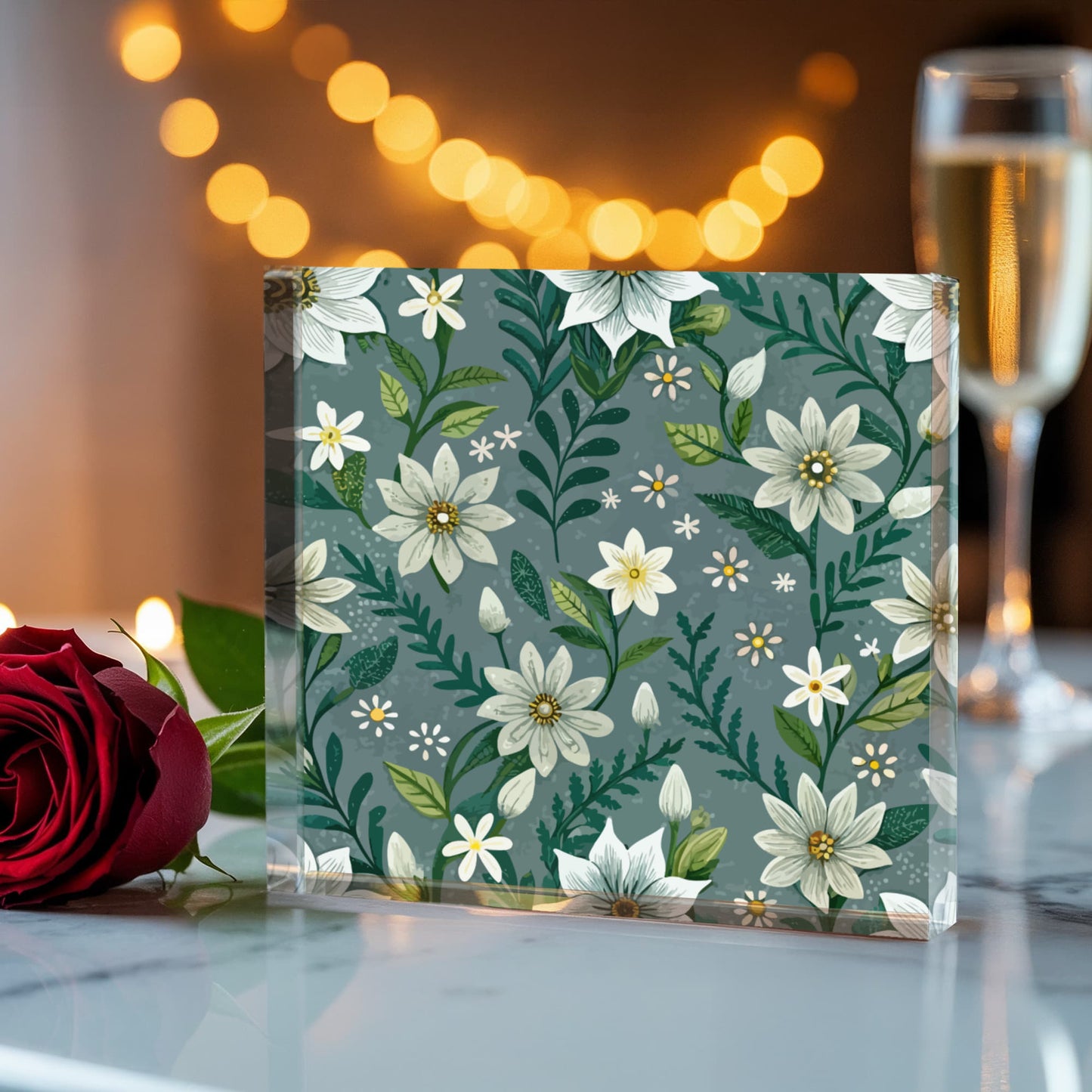 Folk Floral Pattern, Alpine Inspired 05 - 6" x 6" Acrylic Block