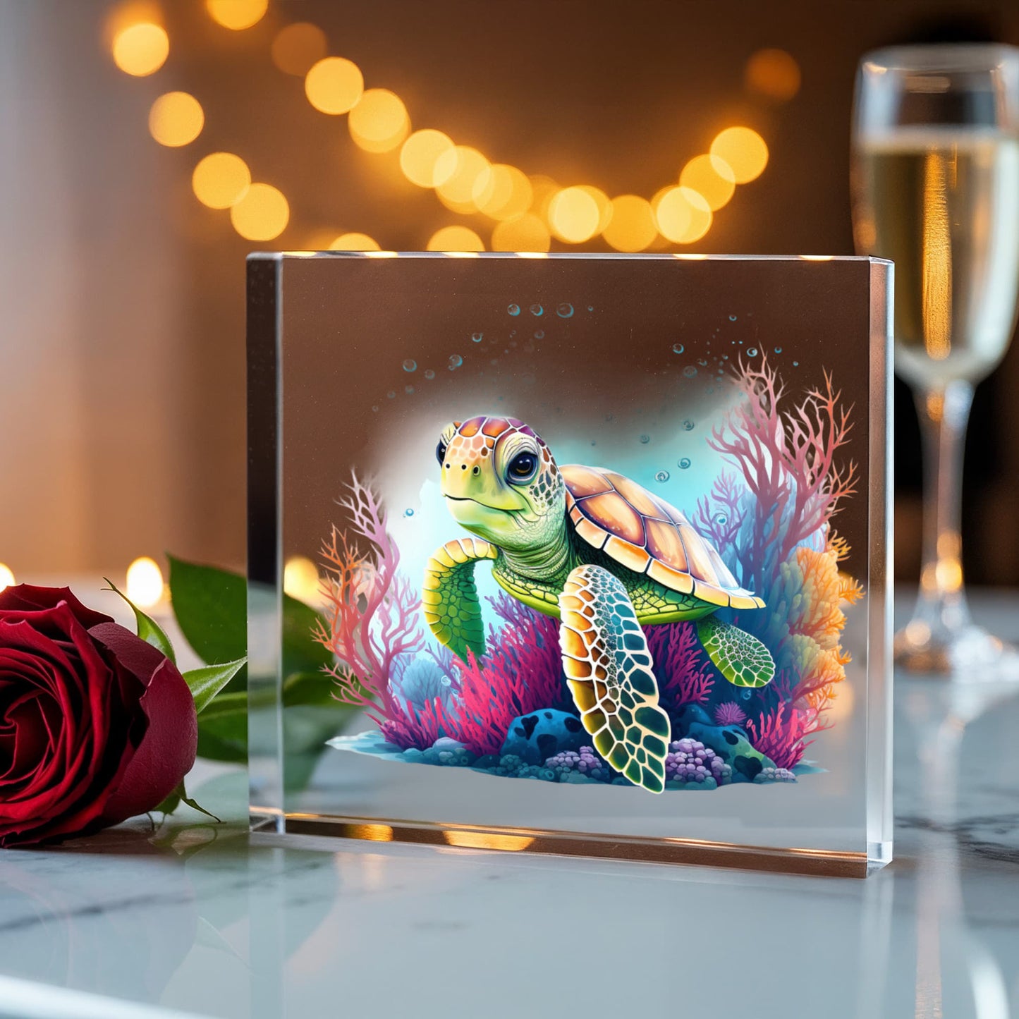 Cute Sea Turtle 006 - 6" x 6" Acrylic Block