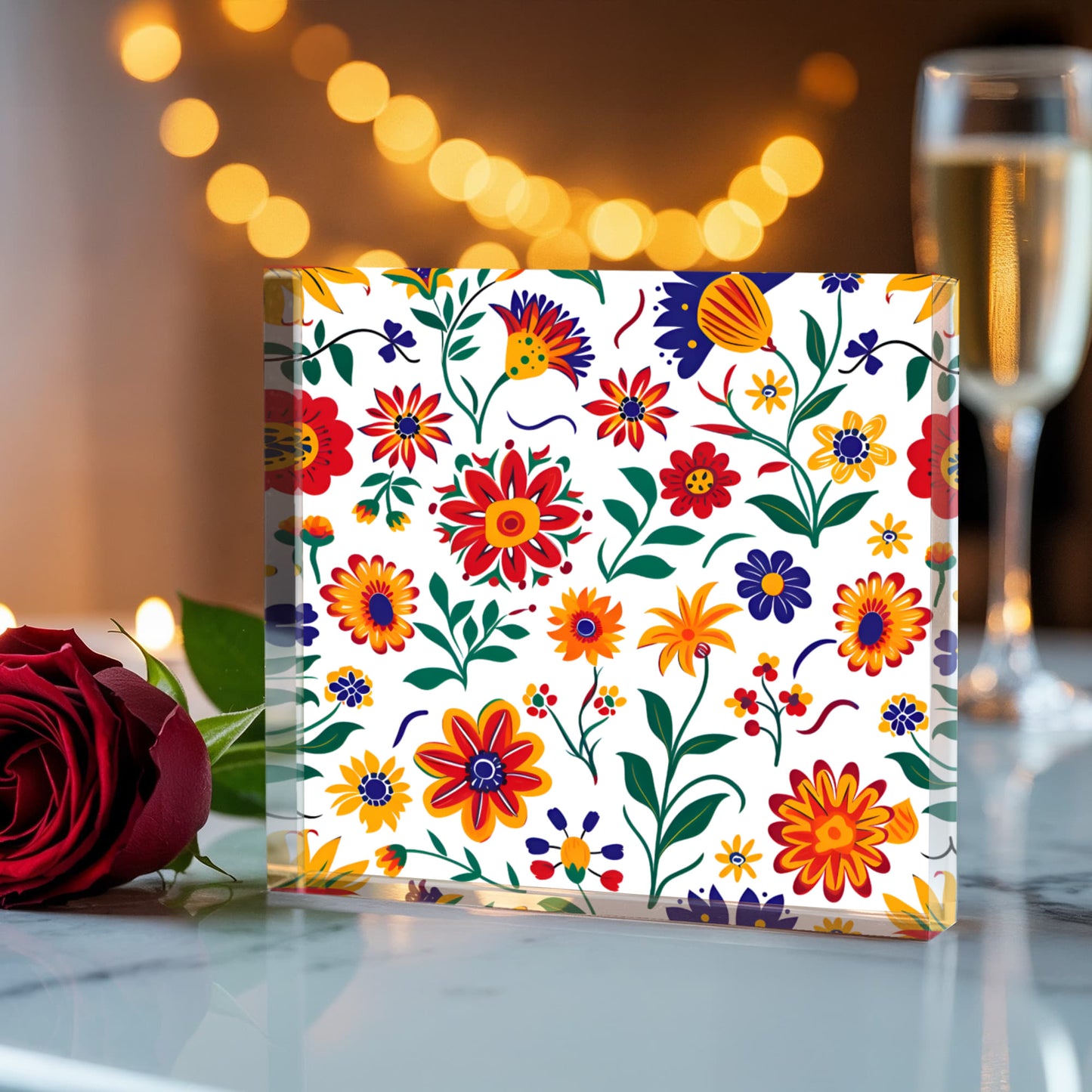 Mexican Floral Fiesta Pattern 024 - 6" x 6" Acrylic Block