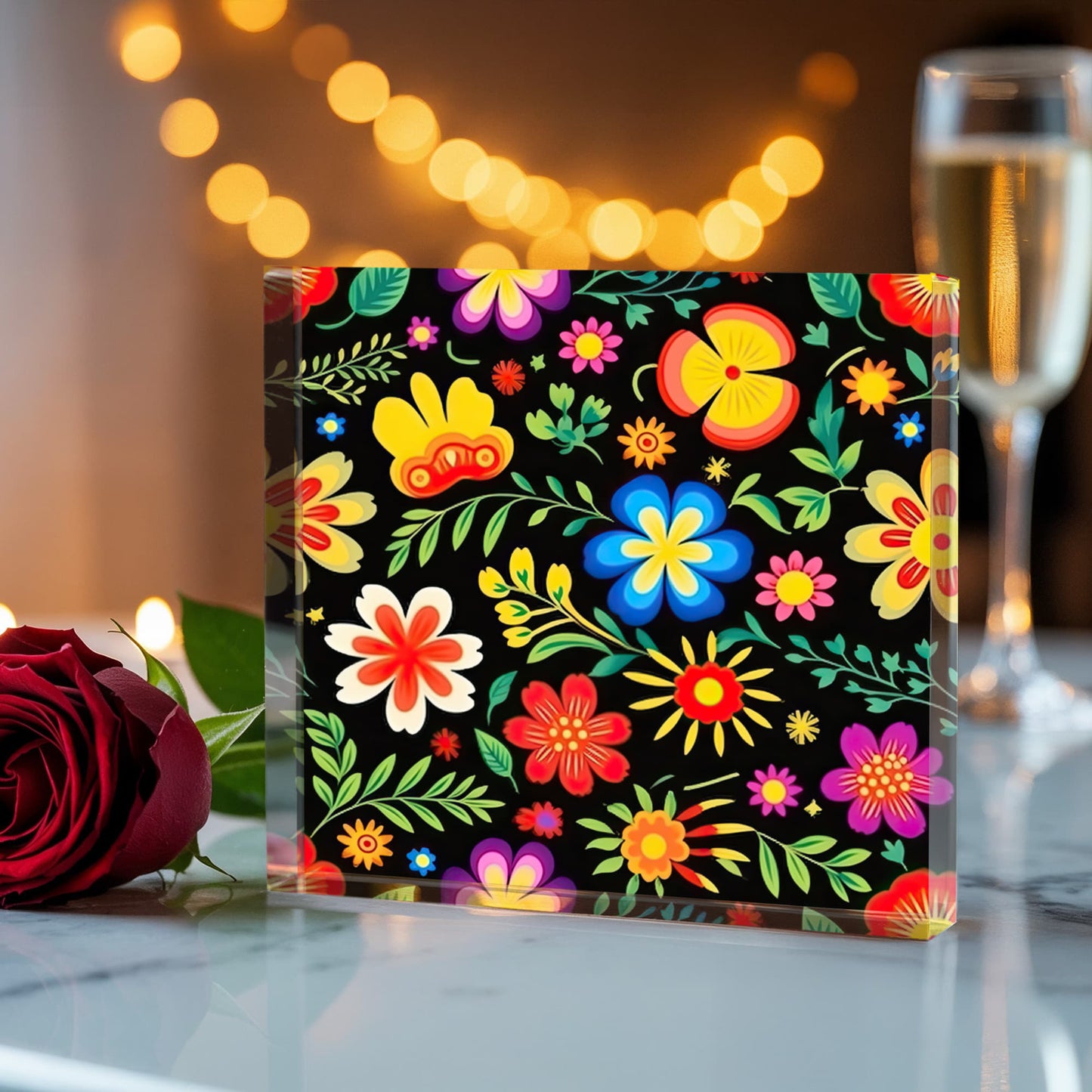 Mexican Floral Fiesta Pattern 032 - 6" x 6" Acrylic Block